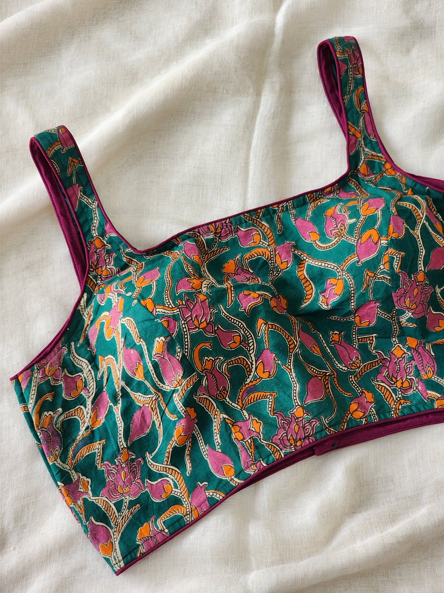 Green kalamakari cotton blouse