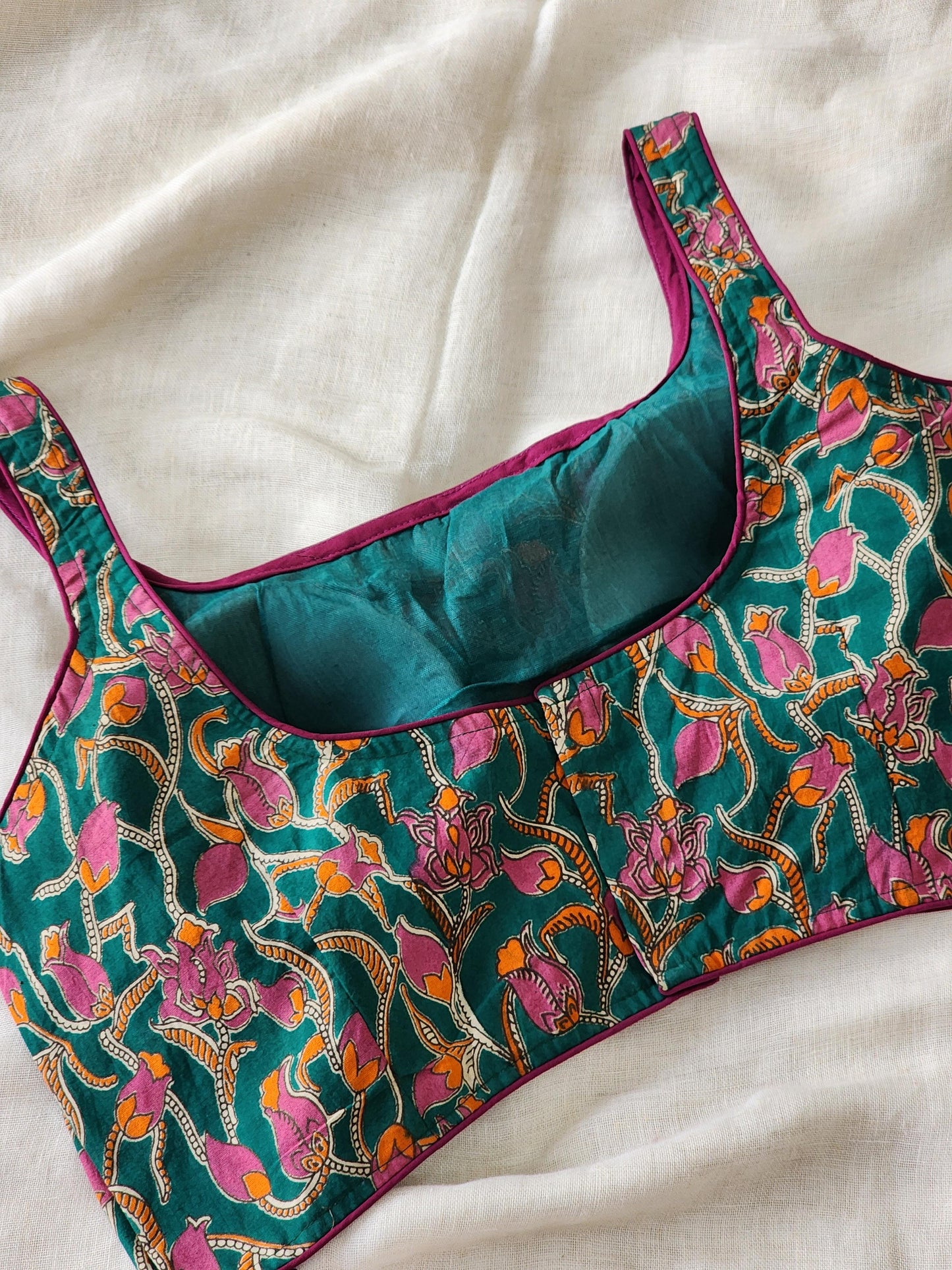 Green kalamakari cotton blouse