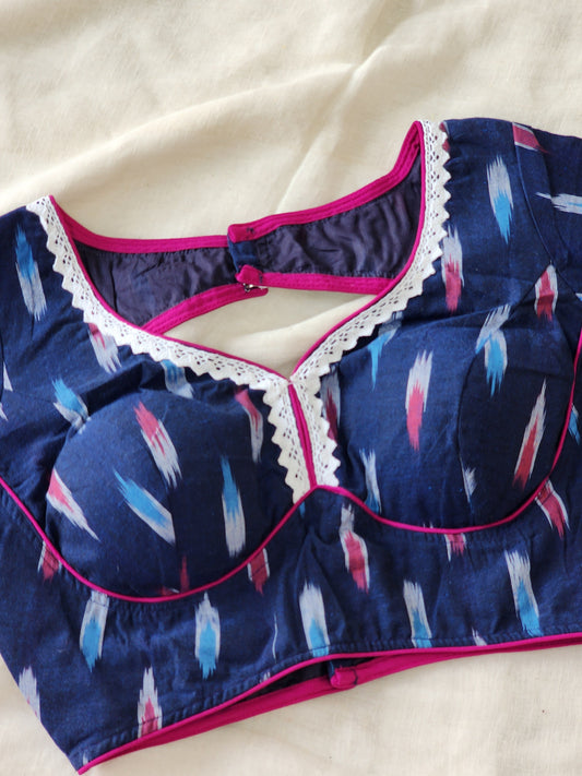 Blue ikkat cotton blouse