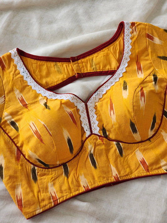 Yellow ikkat cotton blouse