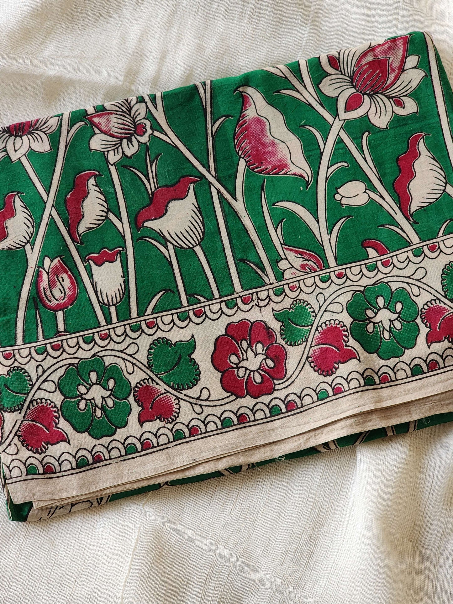 Green Kalamkari Cotton Saree