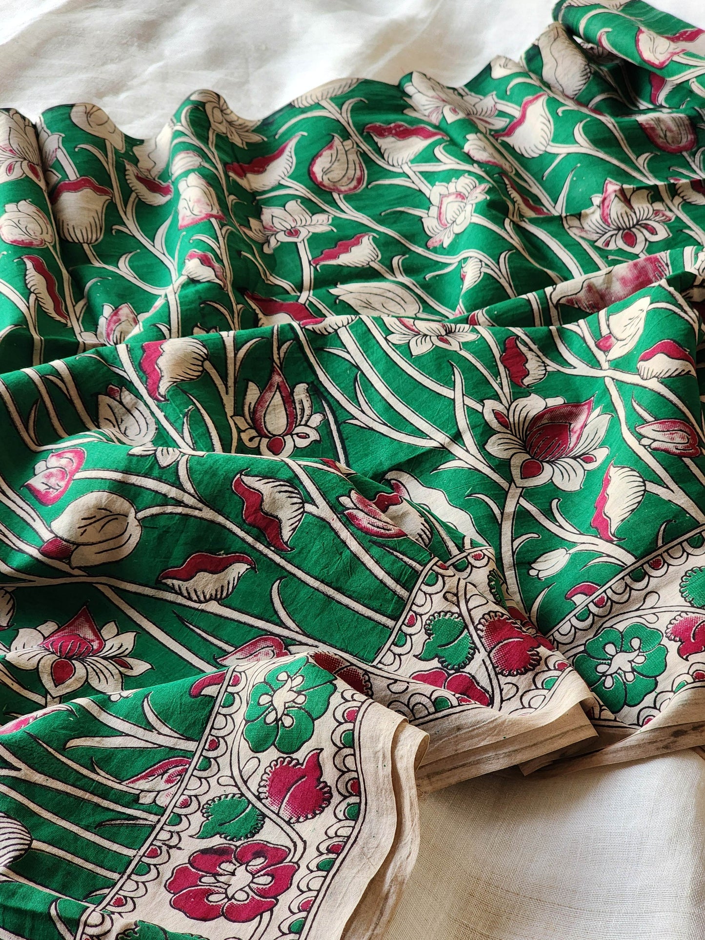 Green Kalamkari Cotton Saree