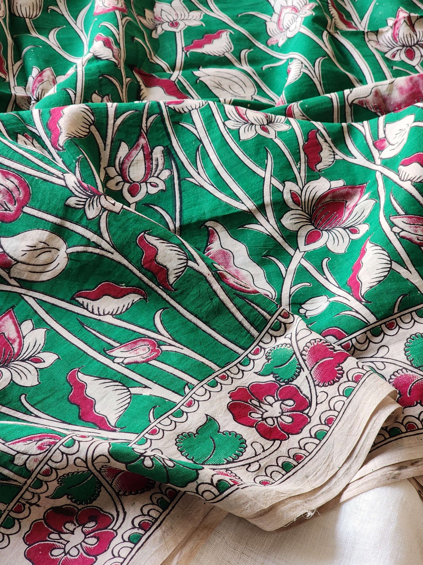Green Kalamkari Cotton Saree