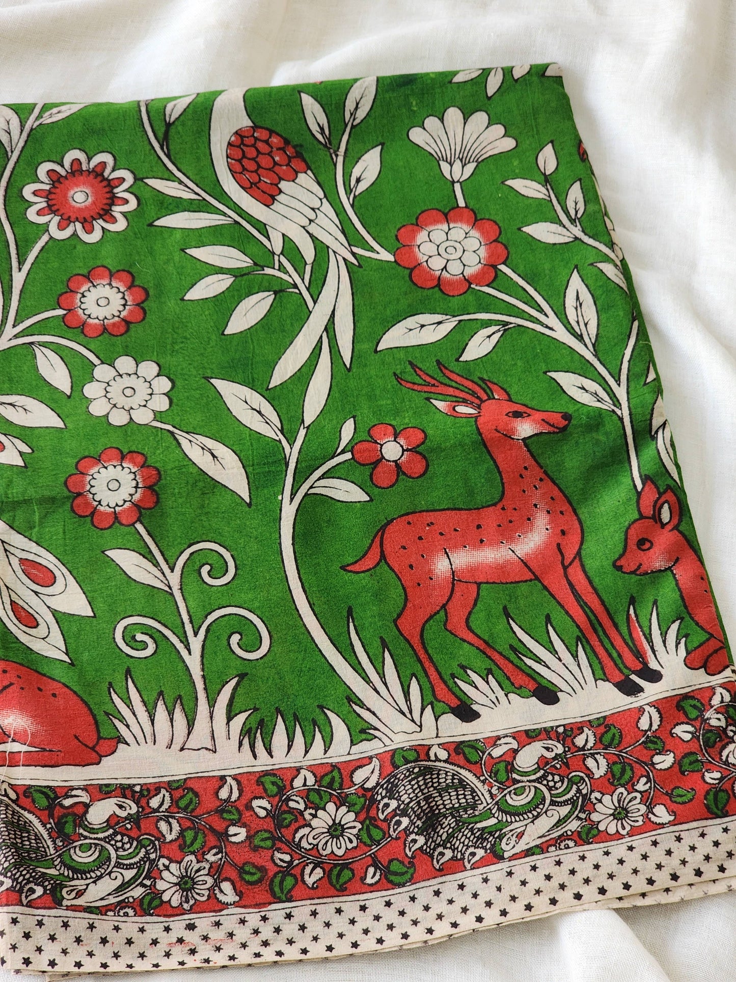 Green Kalamkari Cotton Saree