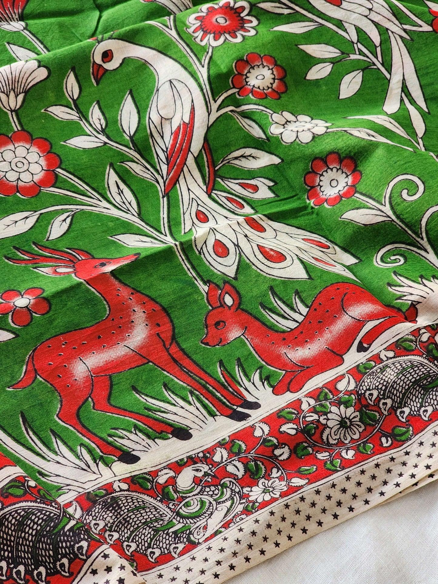 Green Kalamkari Cotton Saree