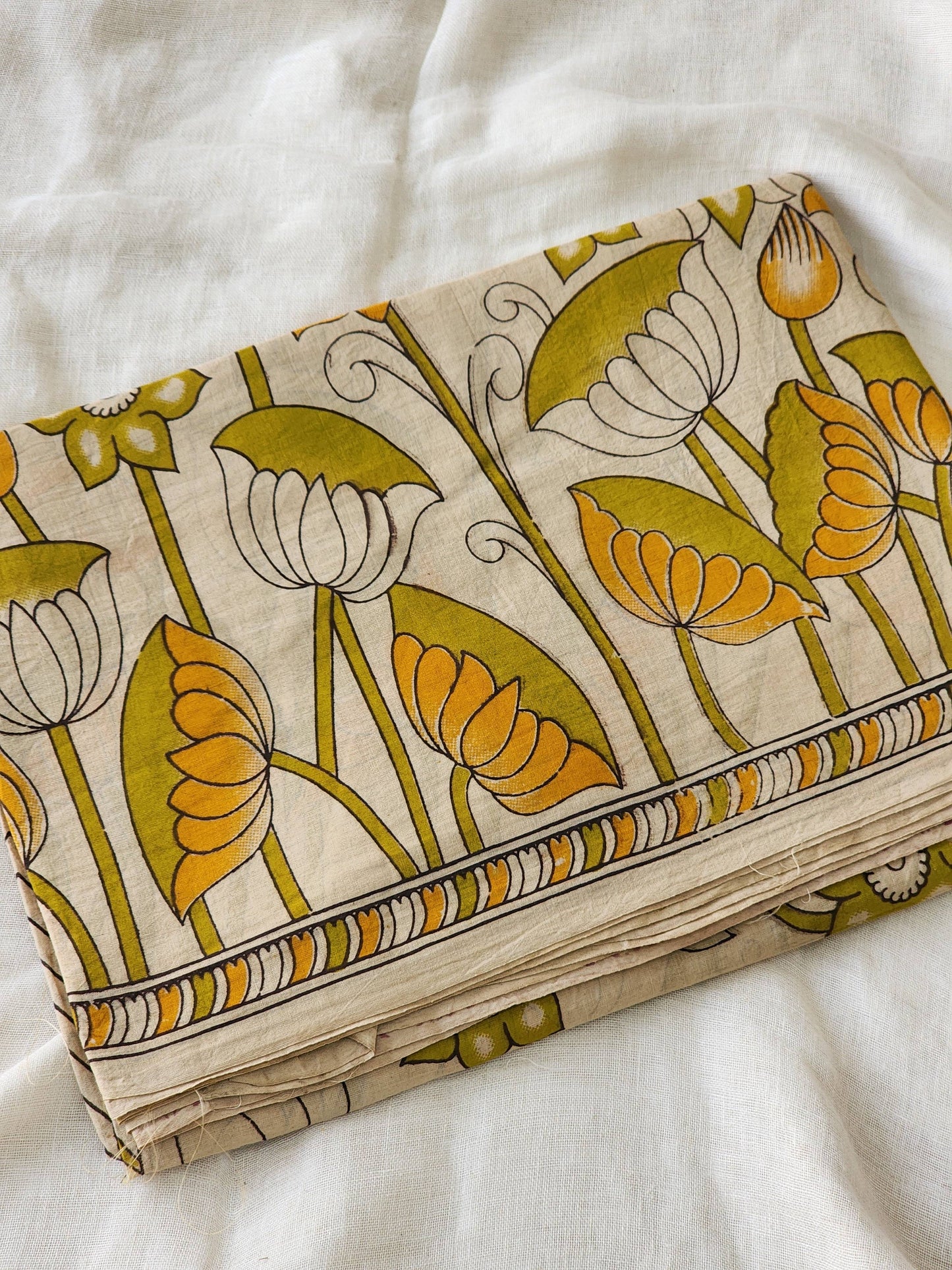 Beige Kalamkari Cotton Saree