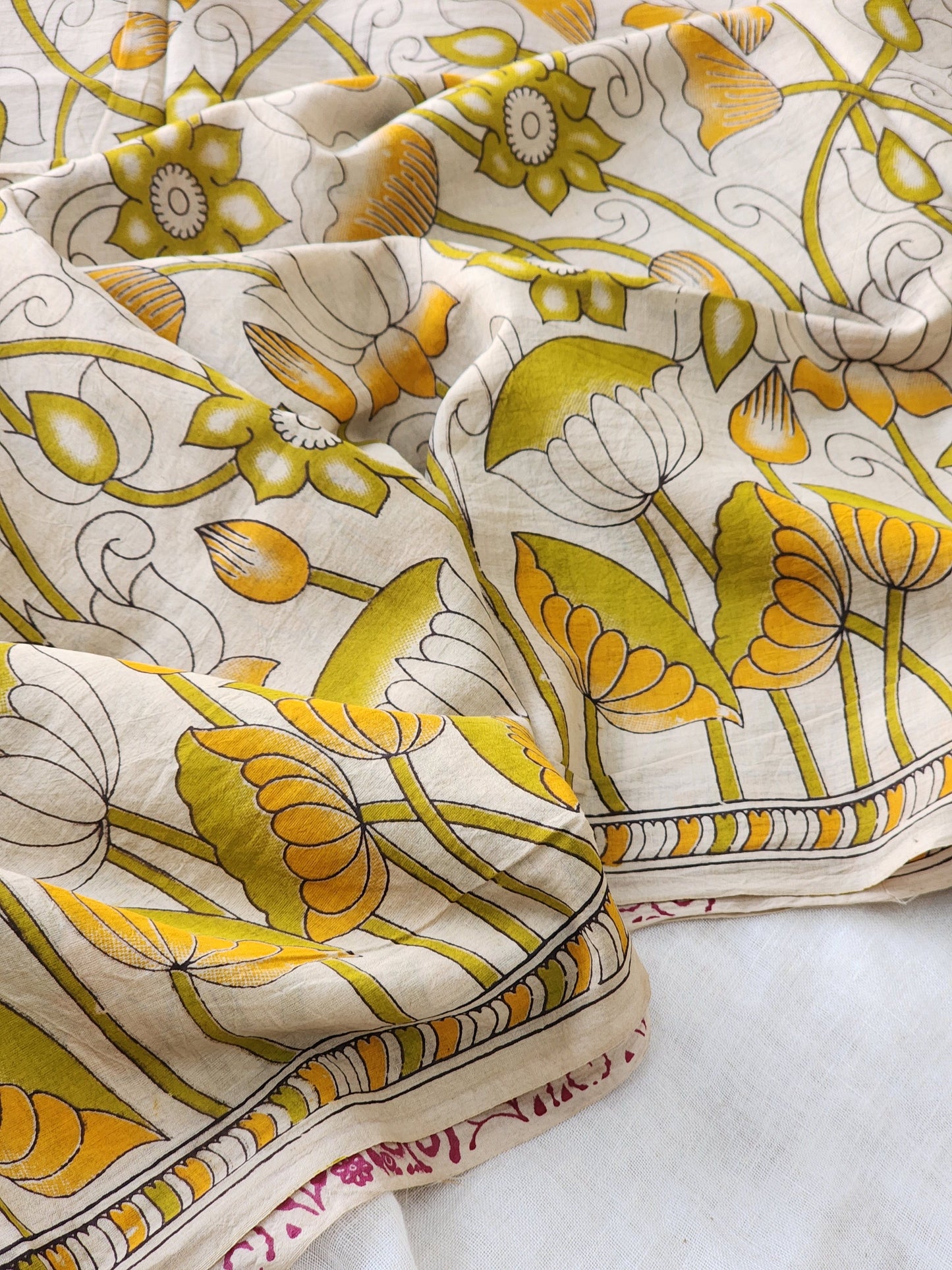 Beige Kalamkari Cotton Saree