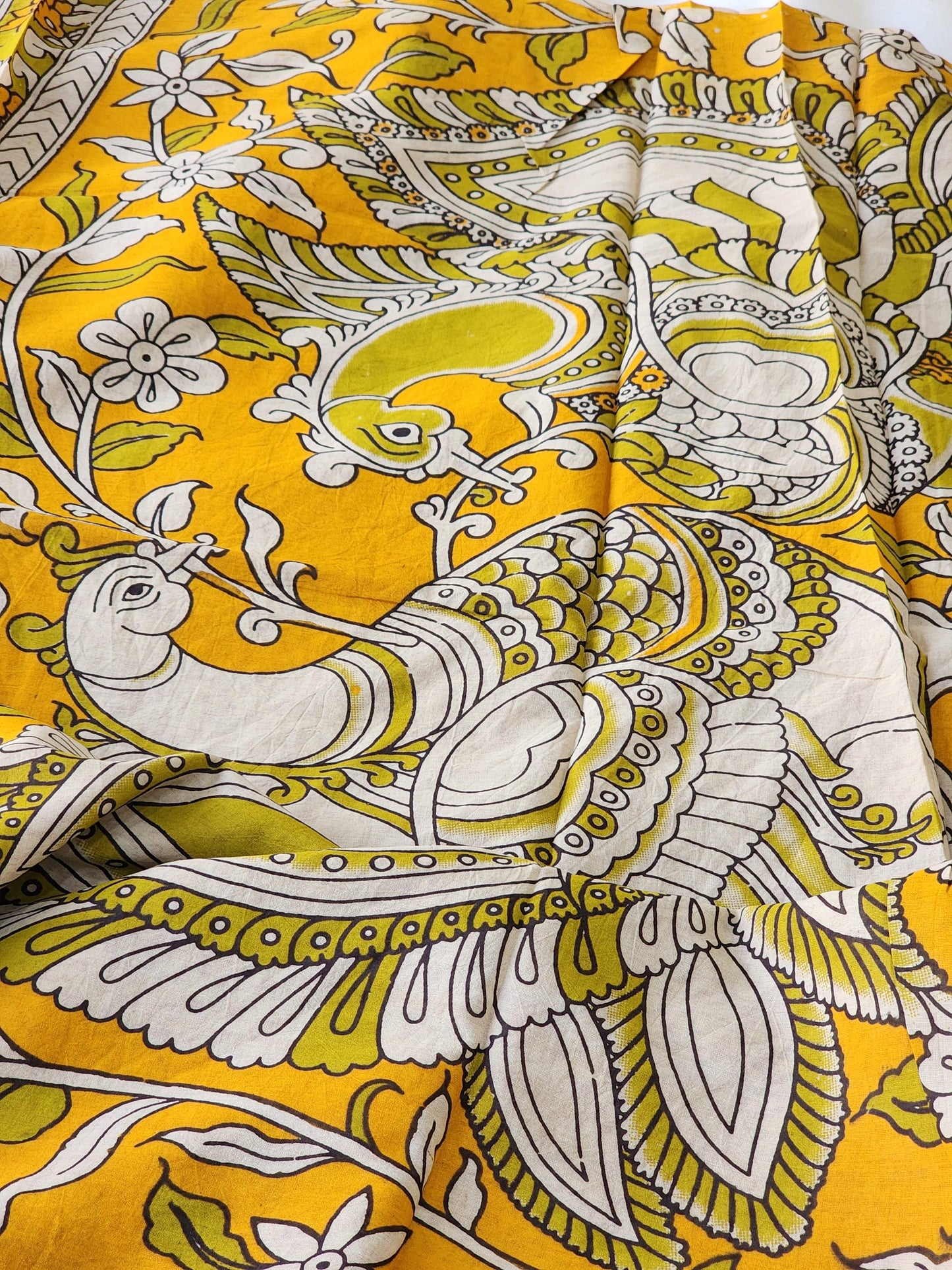 Beige Kalamkari Cotton Saree