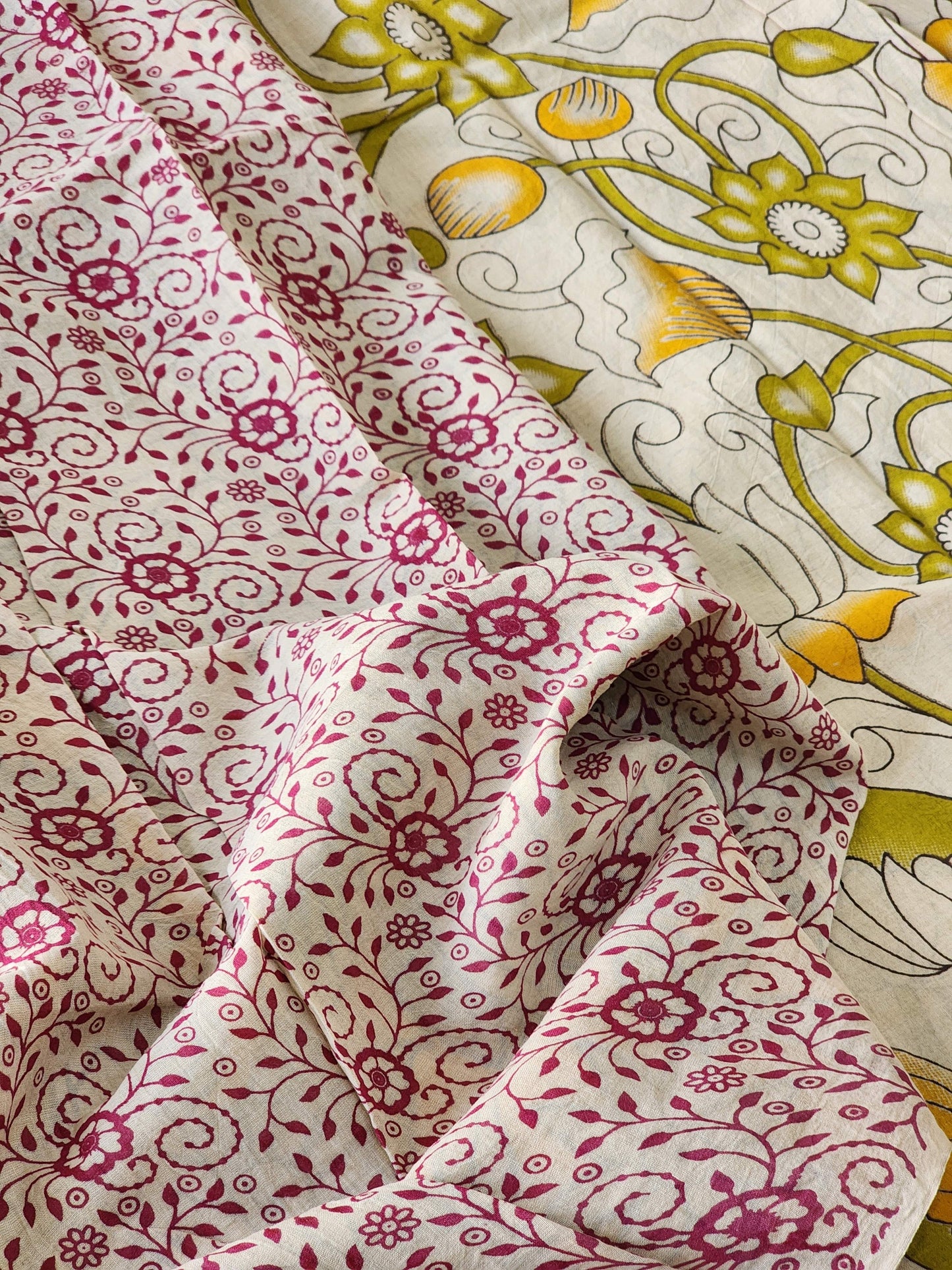 Beige Kalamkari Cotton Saree