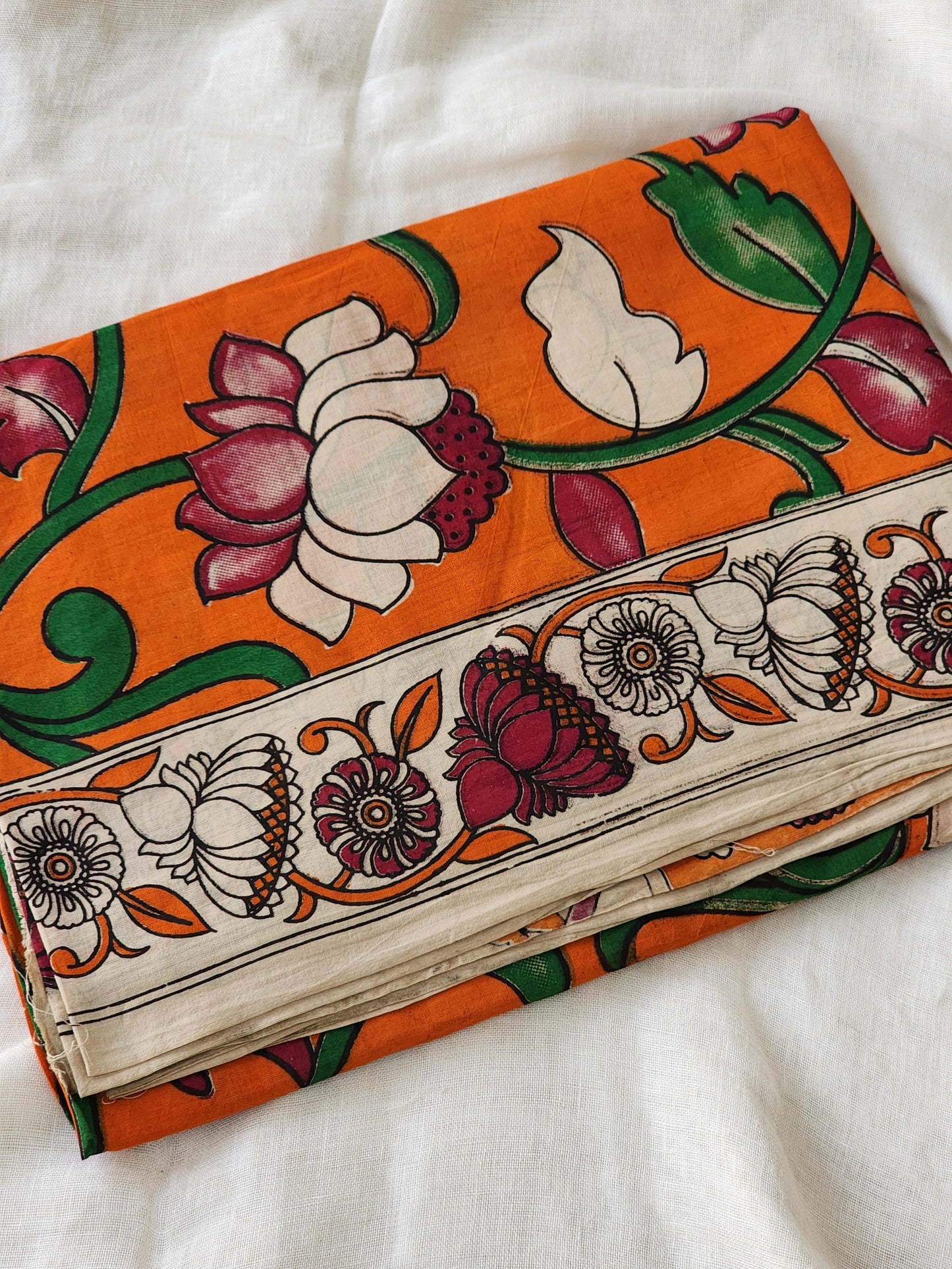 Orange Kalamkari Cotton Saree