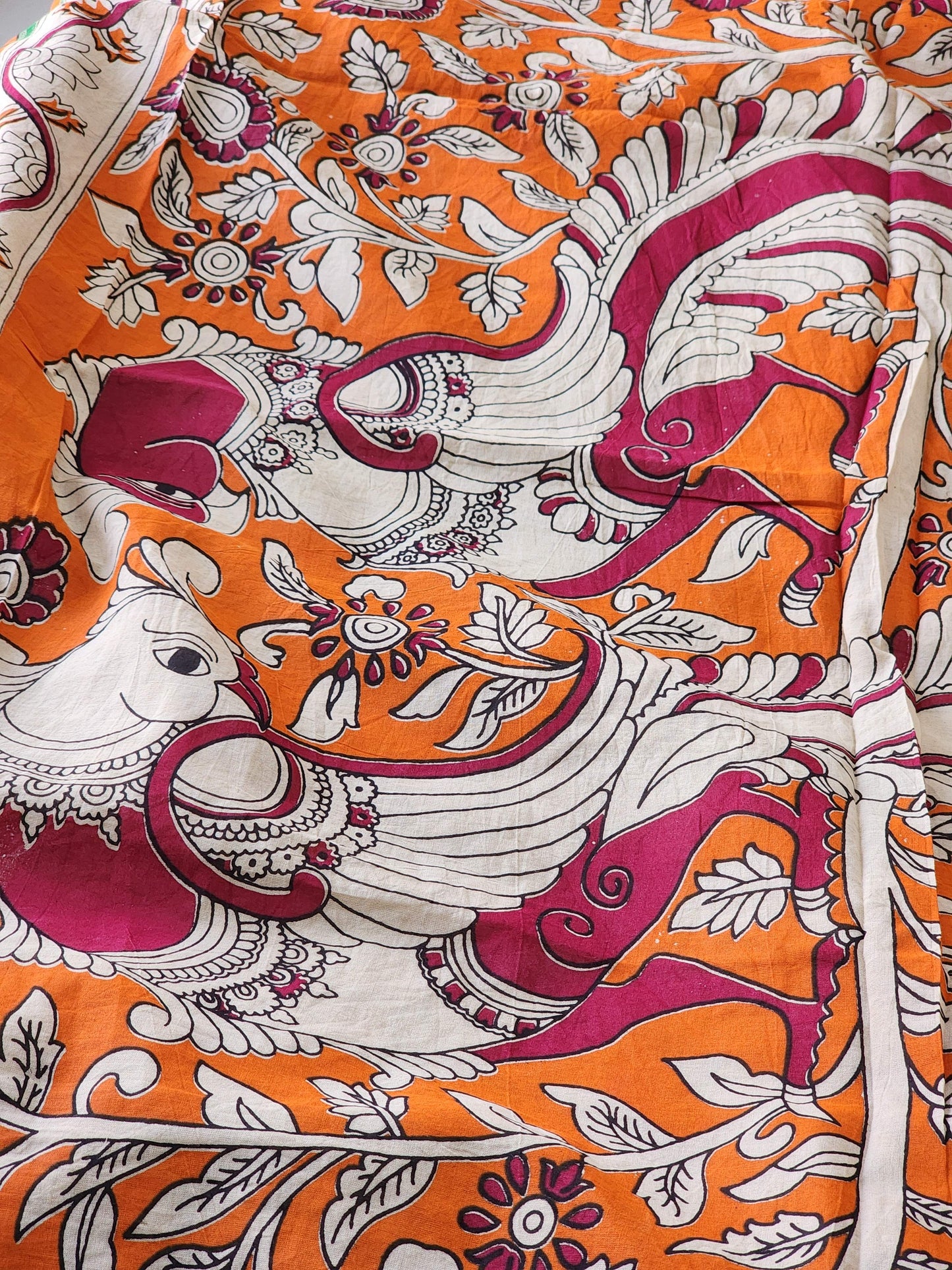 Orange Kalamkari Cotton Saree