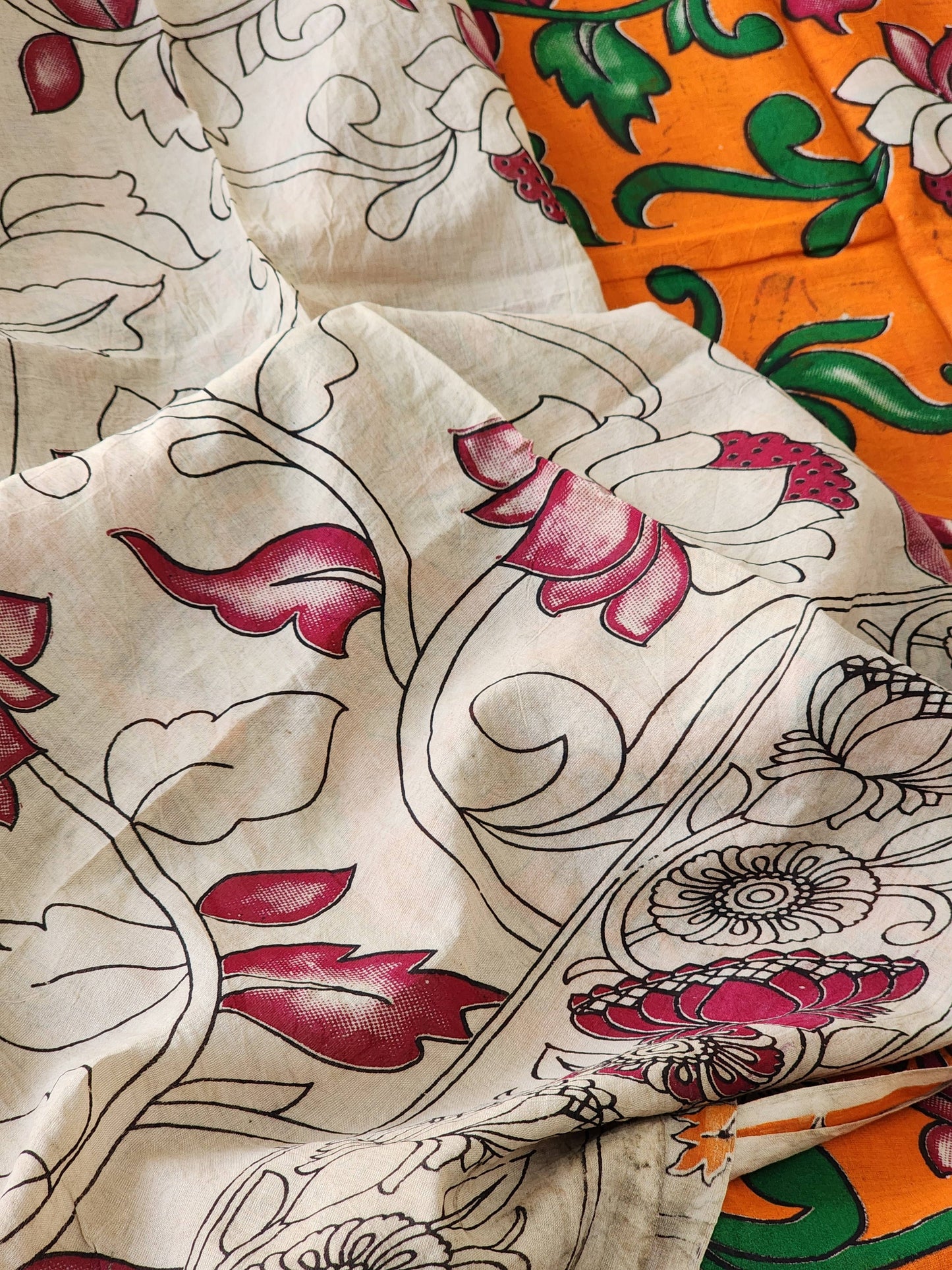 Orange Kalamkari Cotton Saree