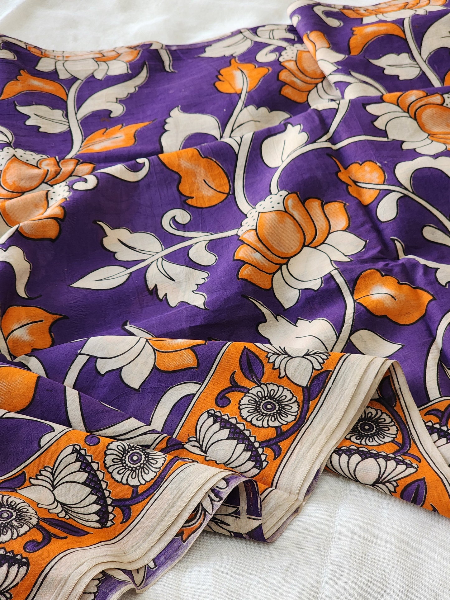 Purple Kalamkari Cotton Saree