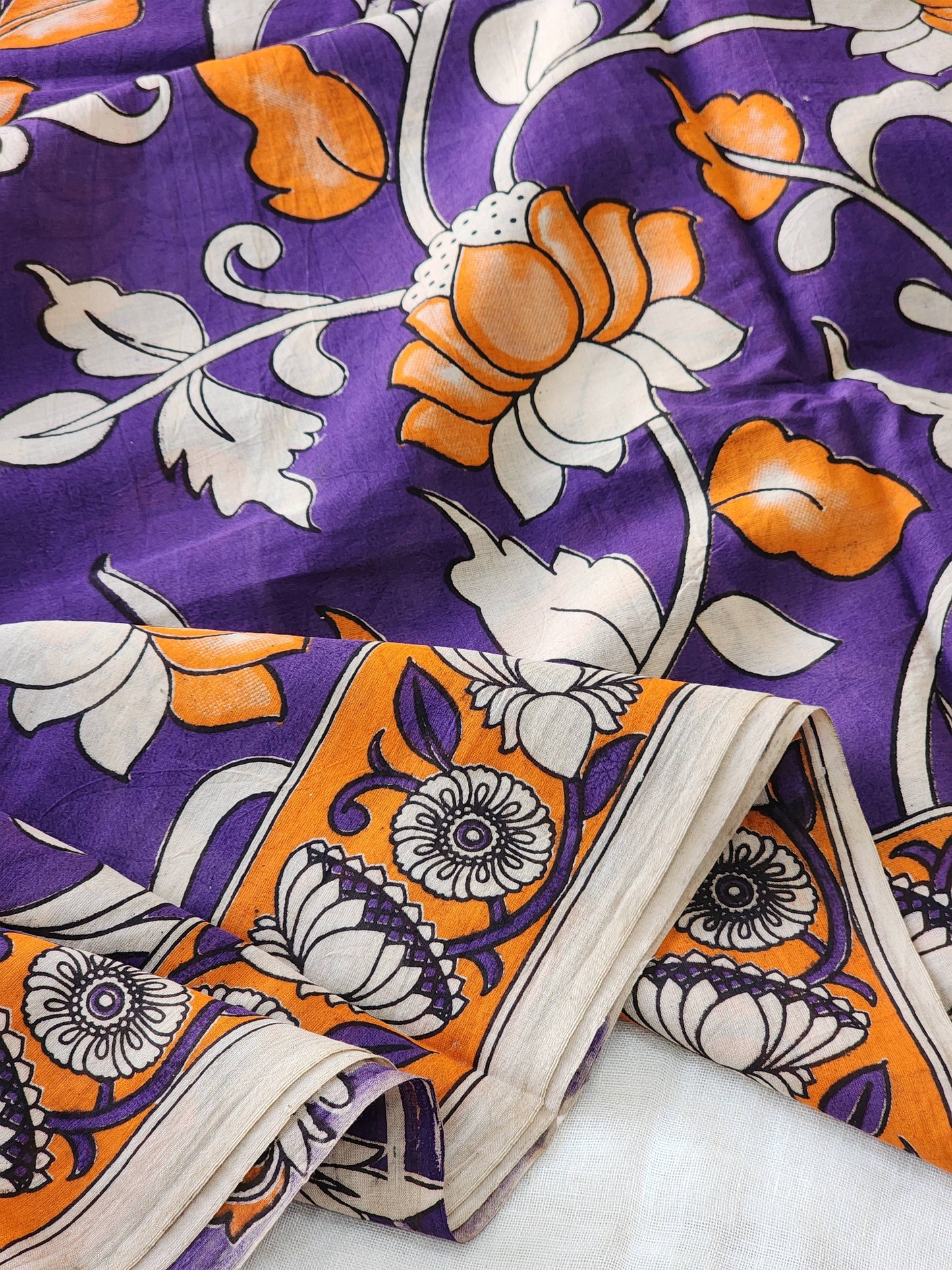 Purple Kalamkari Cotton Saree