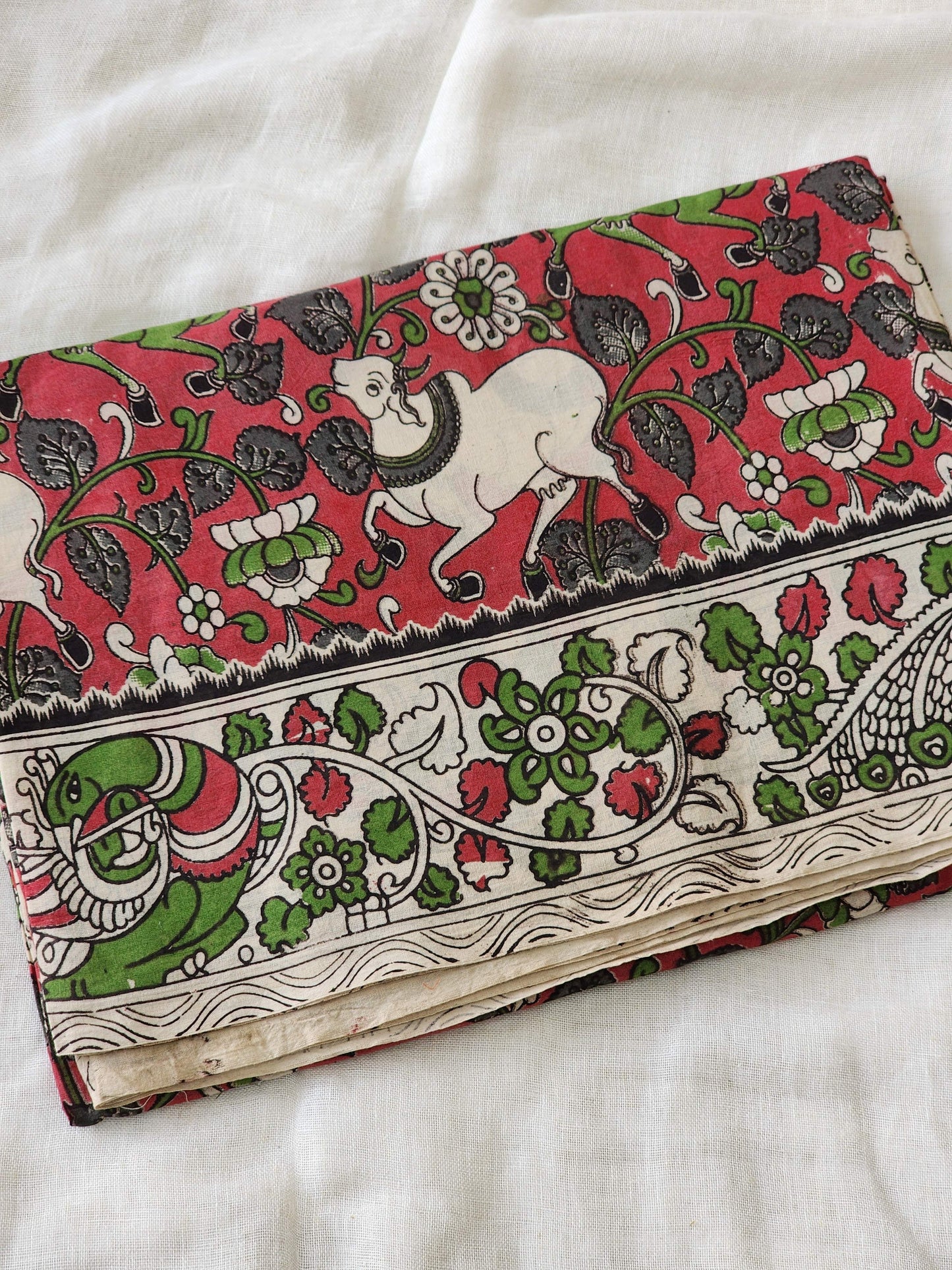 Dull red Kalamkari Cotton Saree