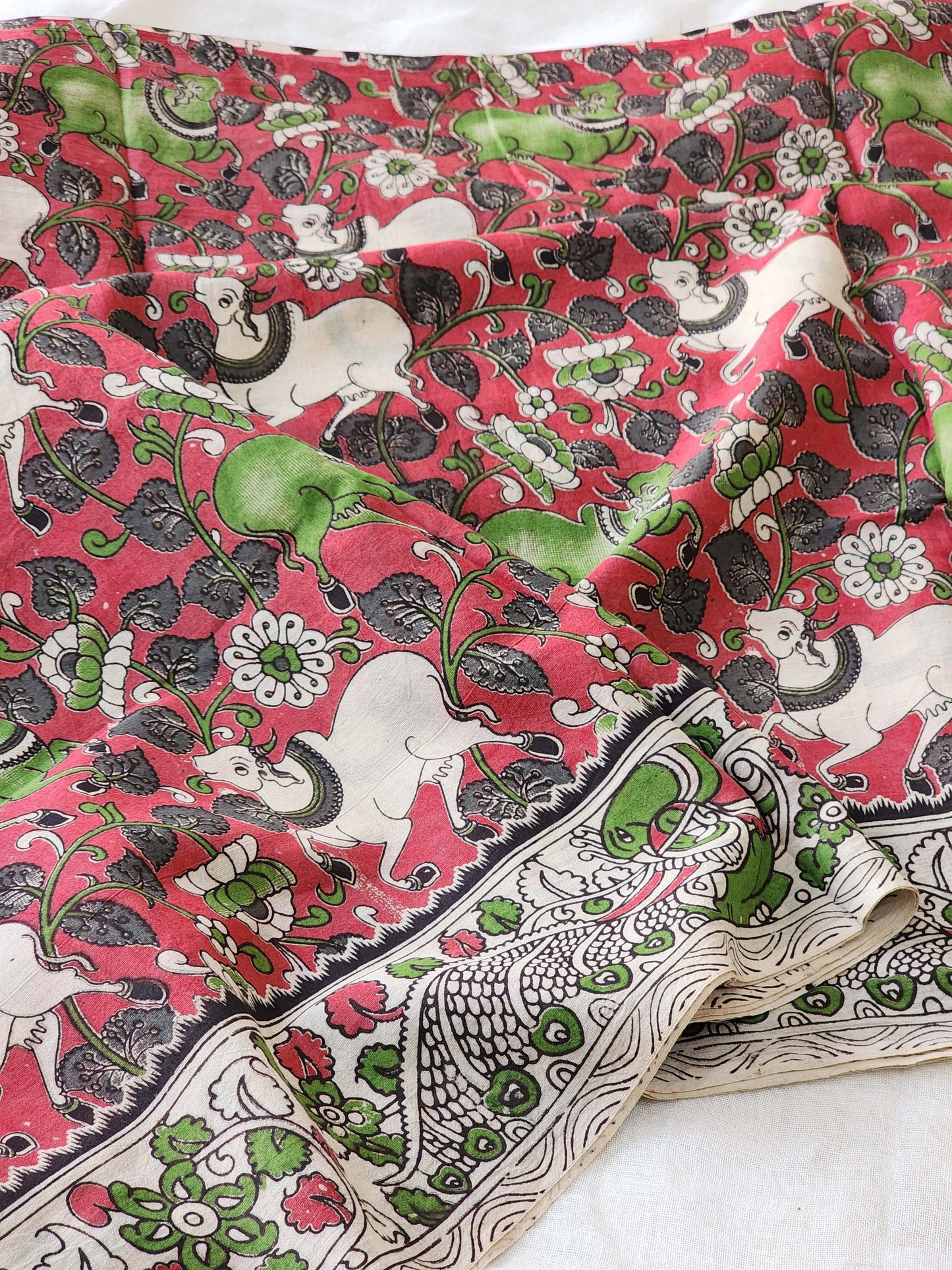 Dull red Kalamkari Cotton Saree