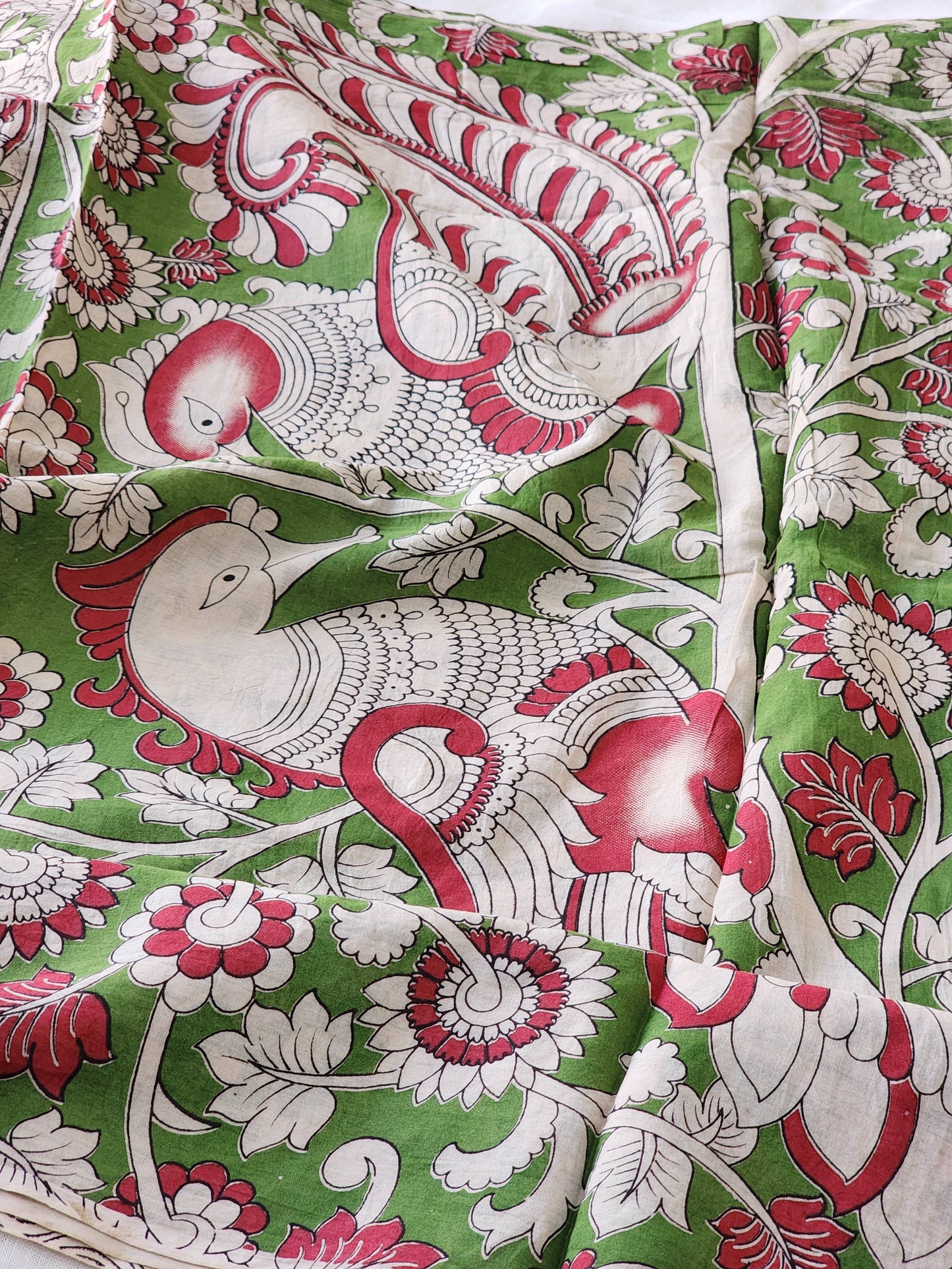 Dull red Kalamkari Cotton Saree