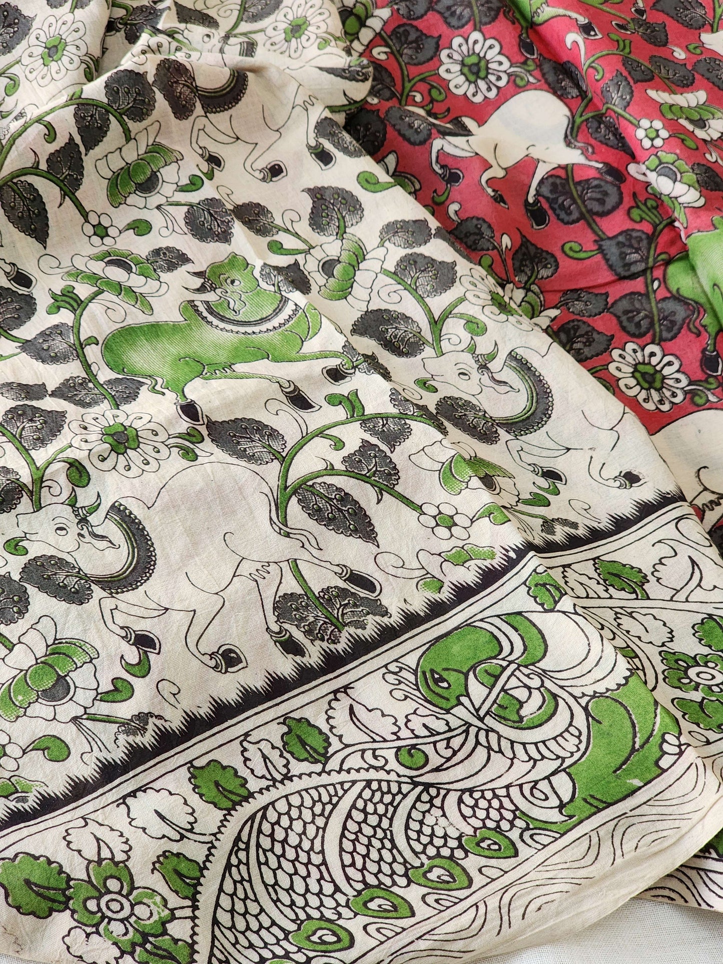 Dull red Kalamkari Cotton Saree