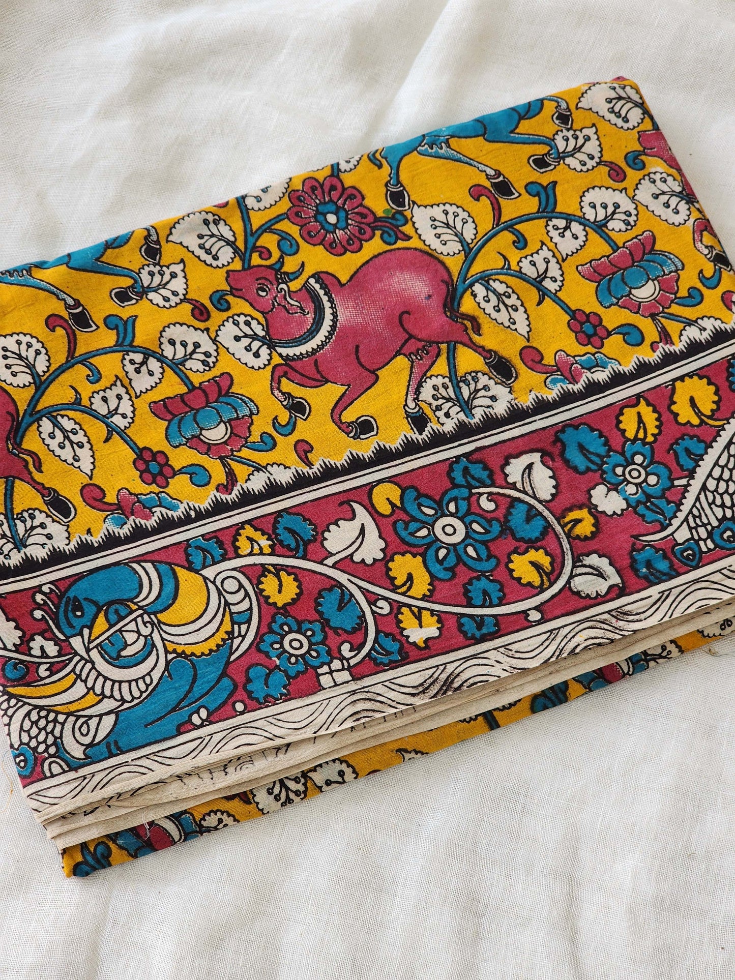 Mustard Kalamkari Cotton Saree