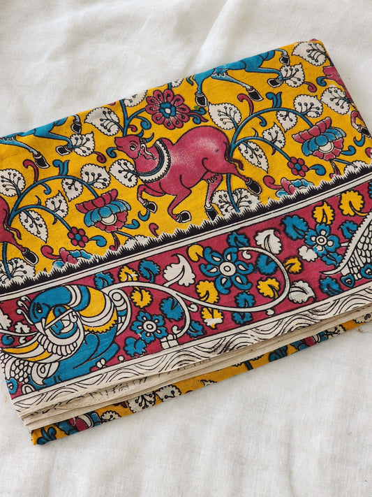 Mustard Kalamkari Cotton Saree