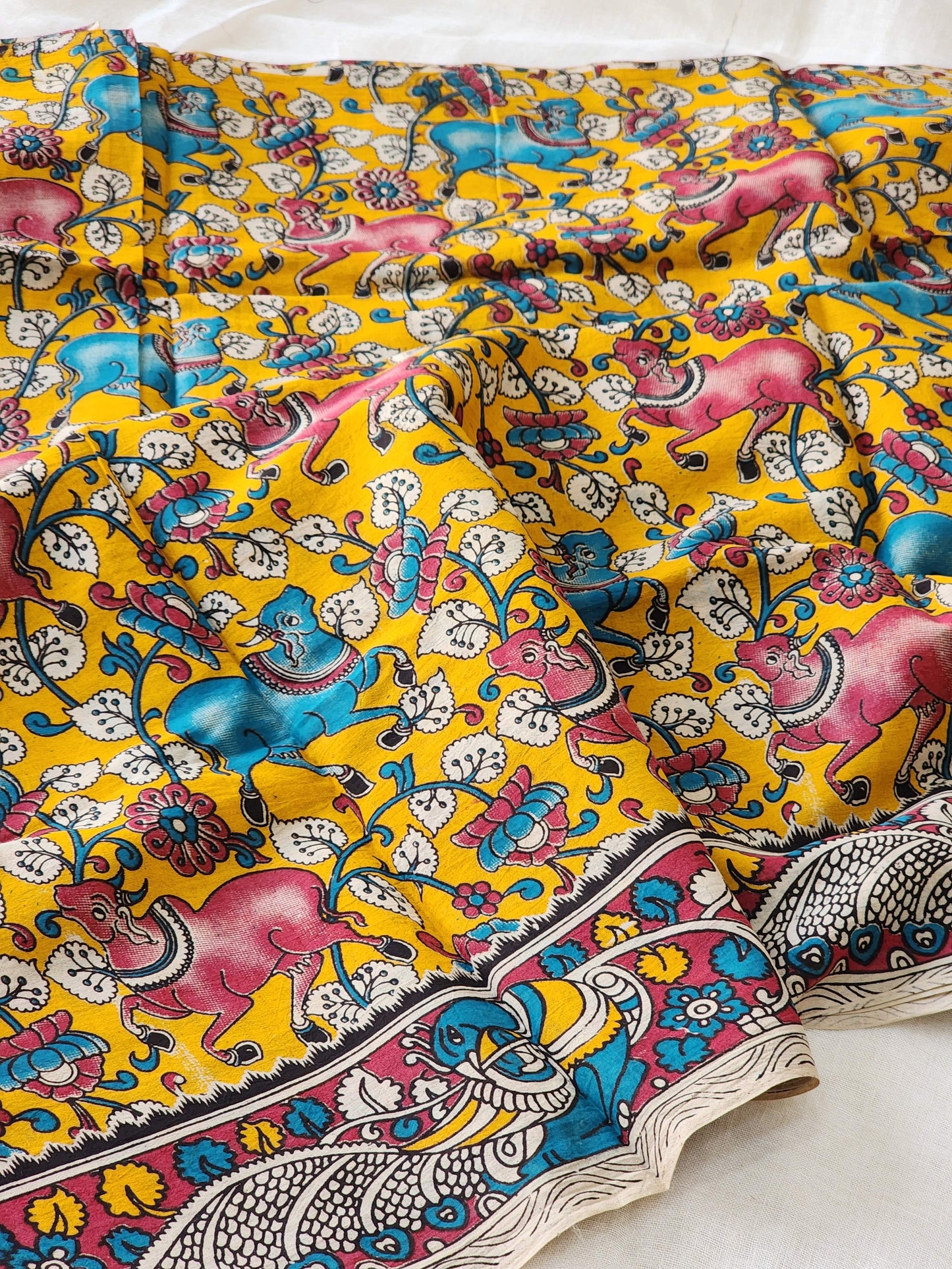 Mustard Kalamkari Cotton Saree