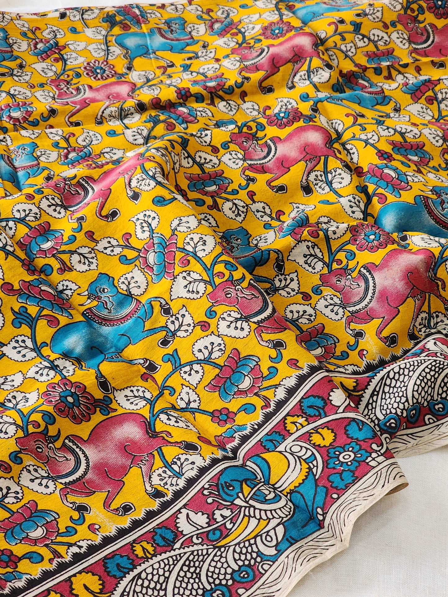 Mustard Kalamkari Cotton Saree