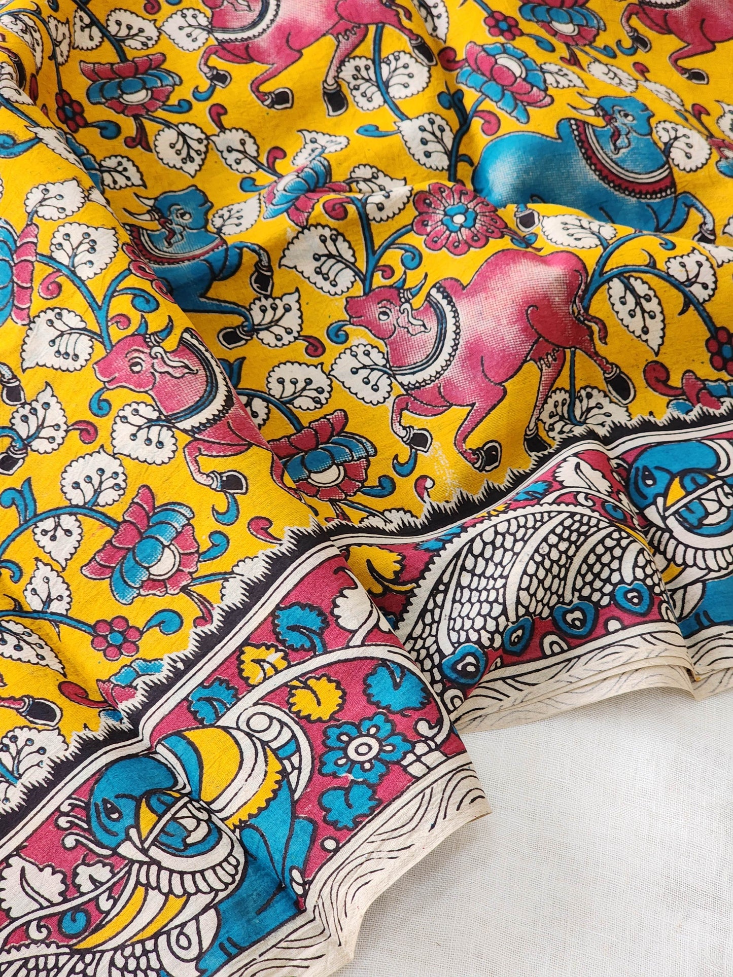 Mustard Kalamkari Cotton Saree