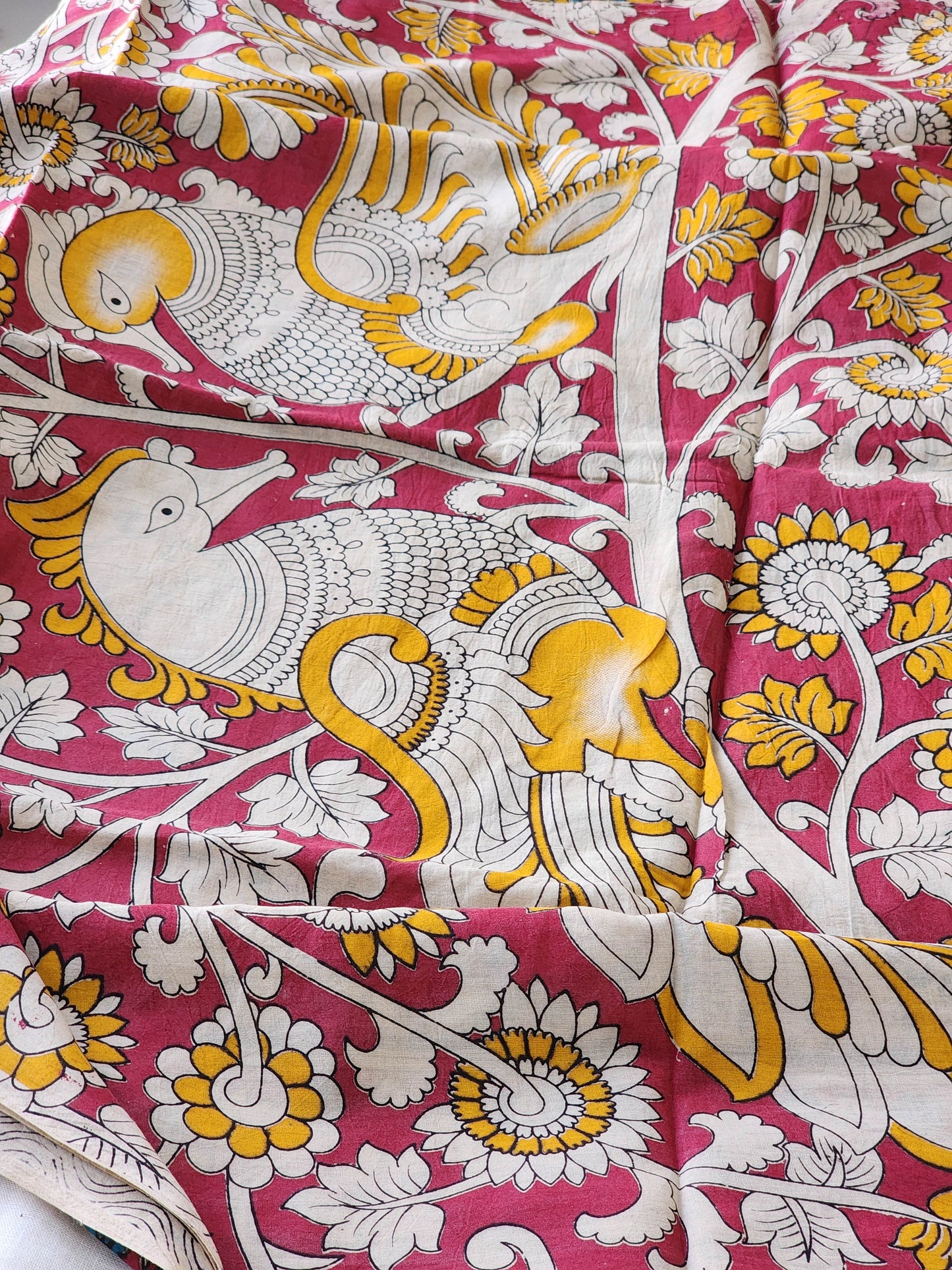 Mustard Kalamkari Cotton Saree