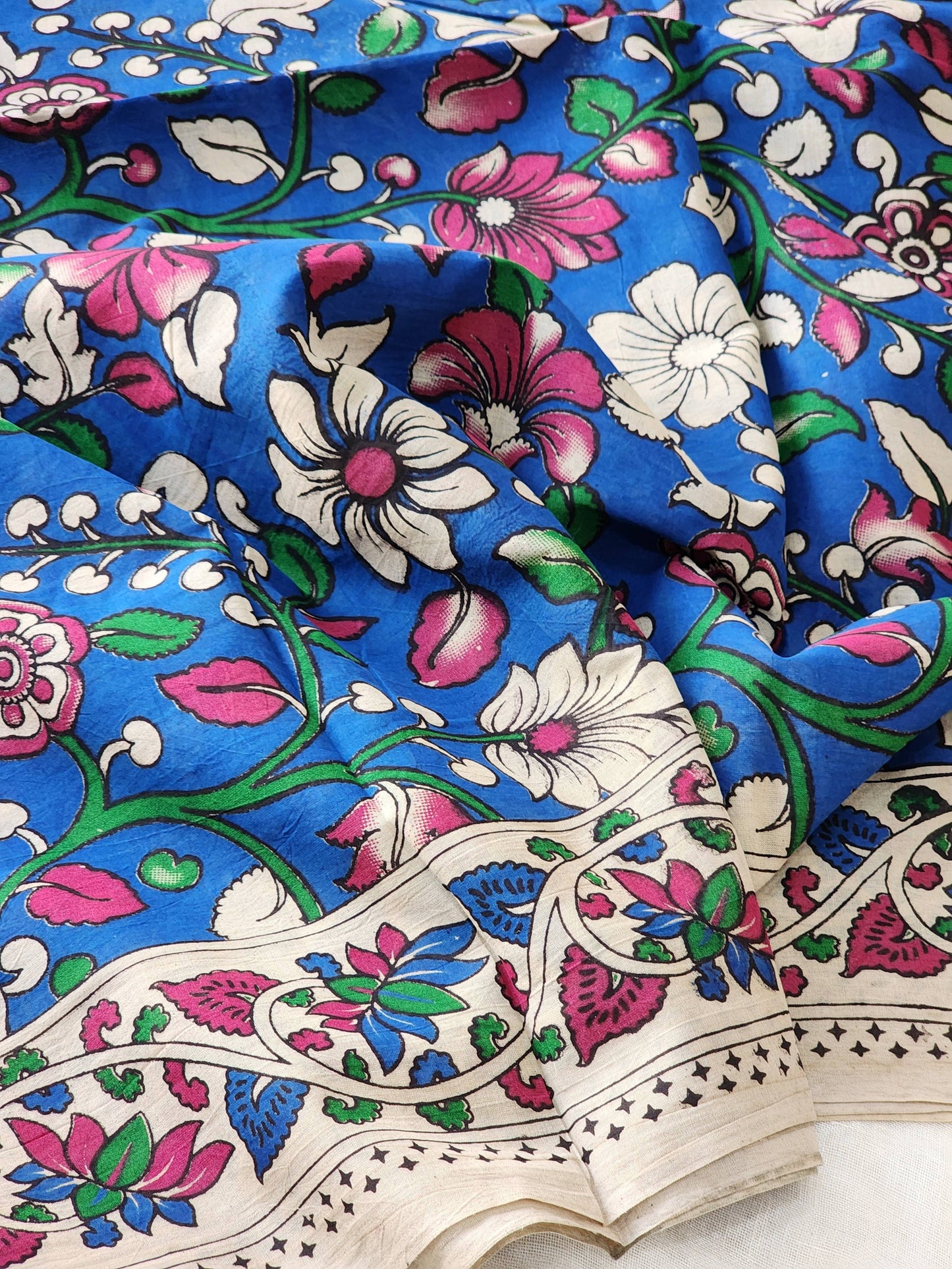 Blue Kalamkari Cotton Saree