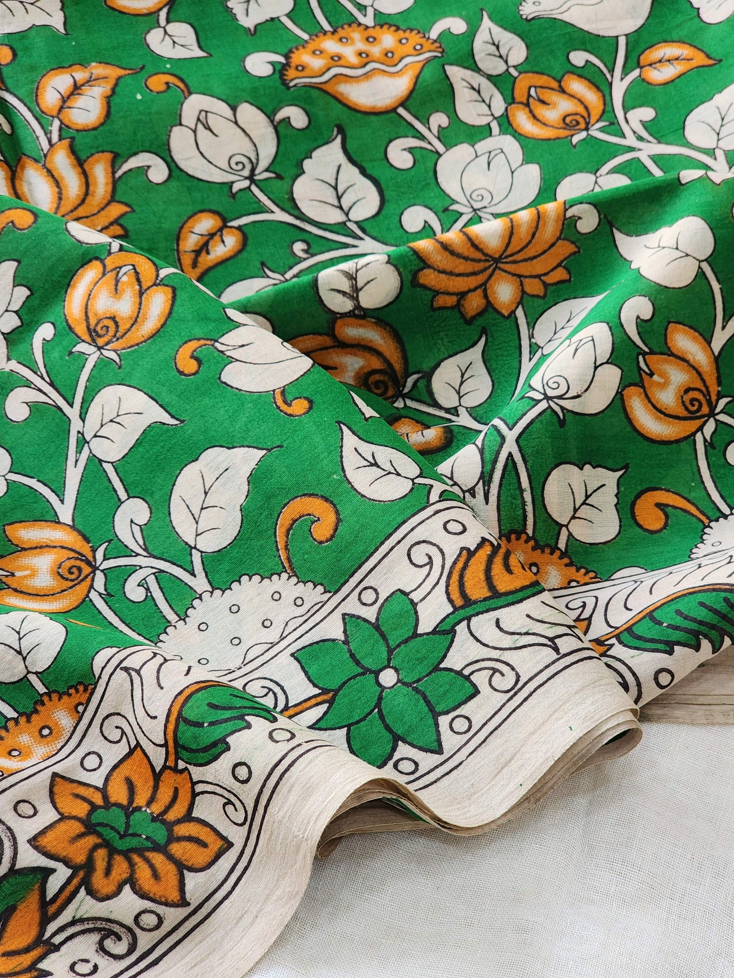 Green Kalamkari Cotton Saree