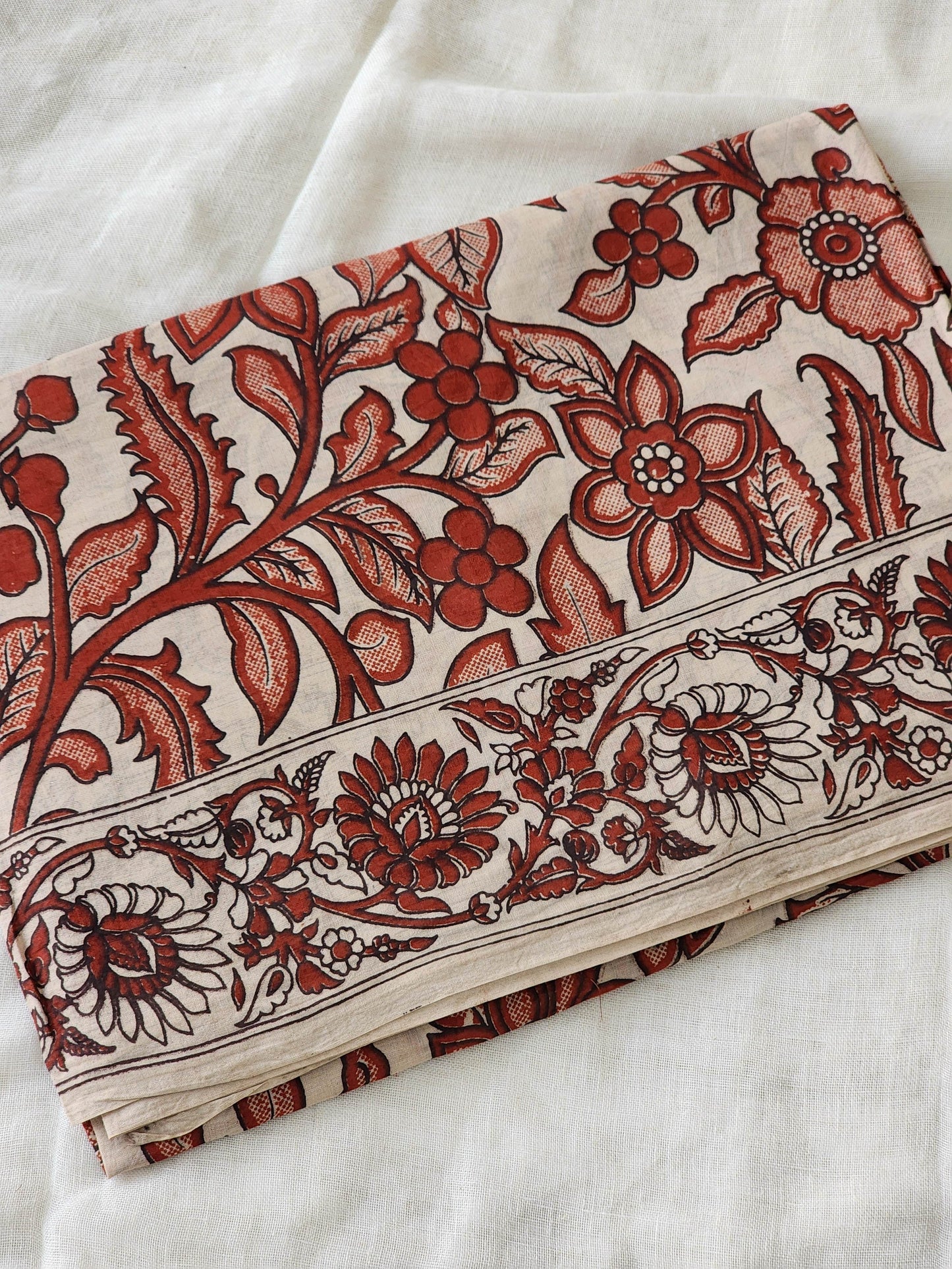 Beige Kalamkari Cotton Saree
