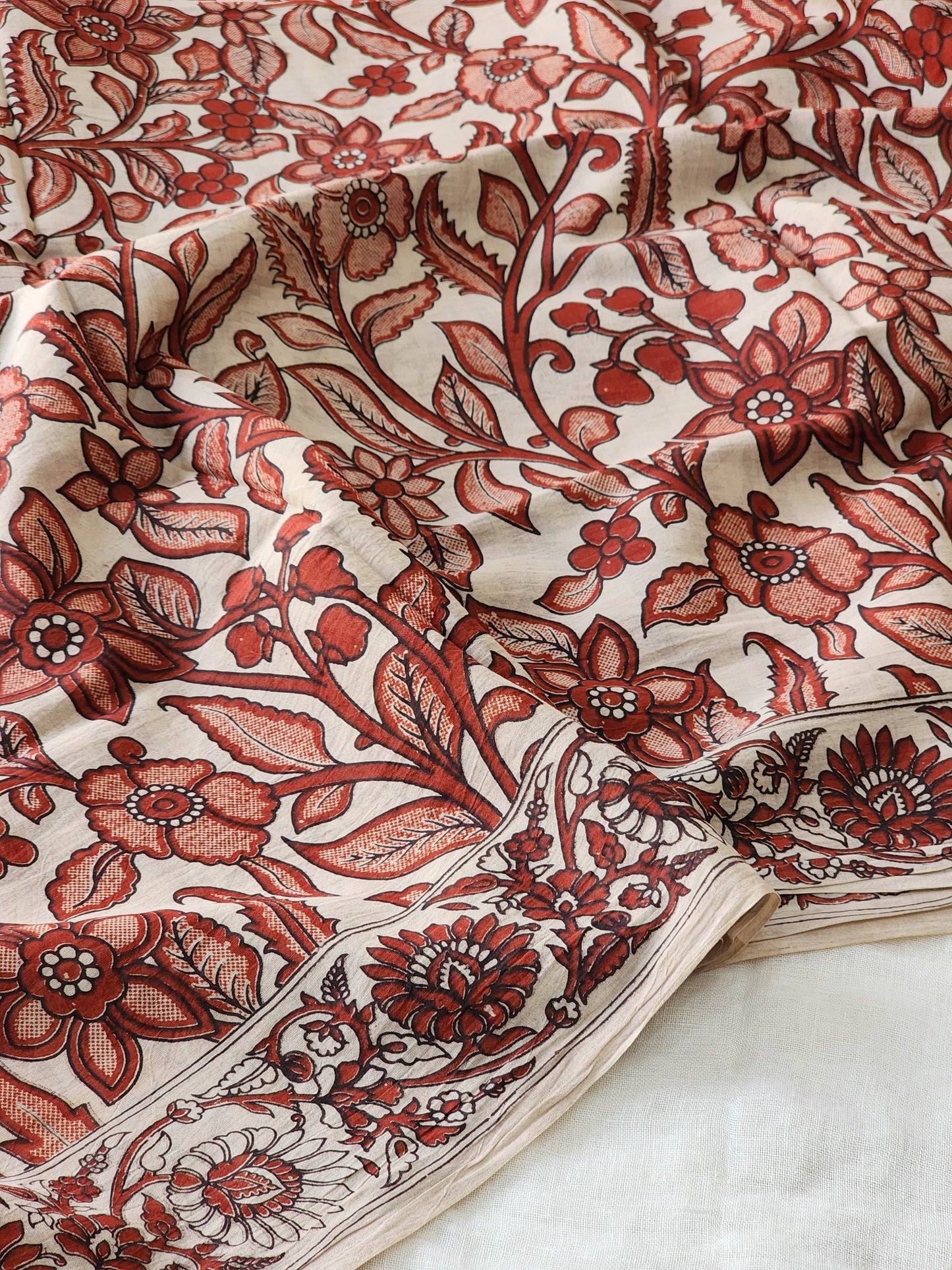 Beige Kalamkari Cotton Saree