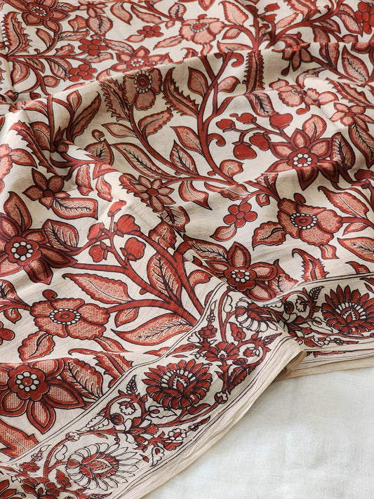 Beige Kalamkari Cotton Saree