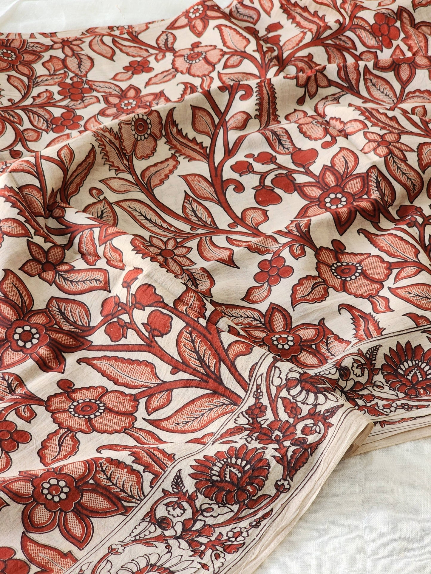 Beige Kalamkari Cotton Saree