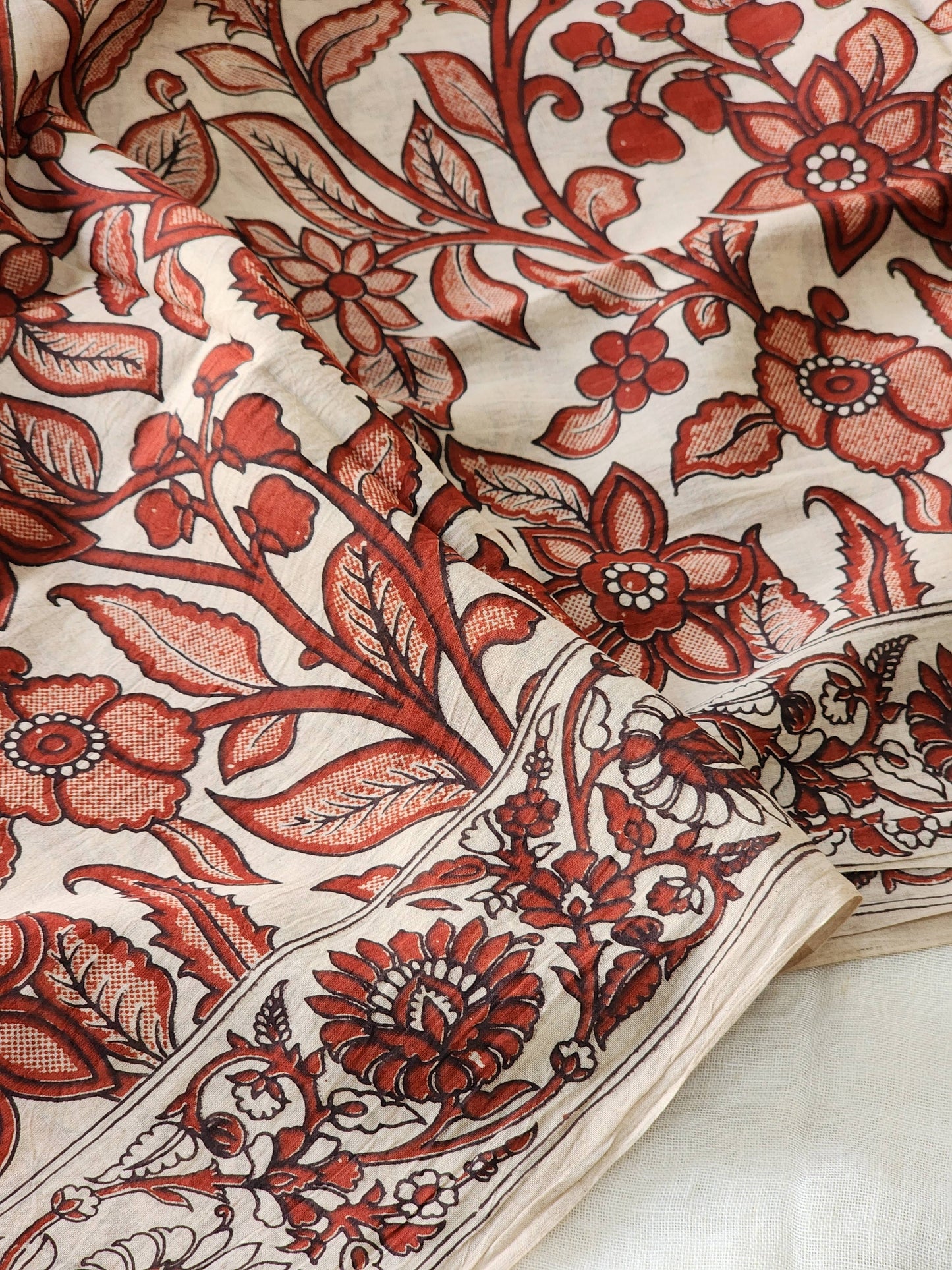 Beige Kalamkari Cotton Saree