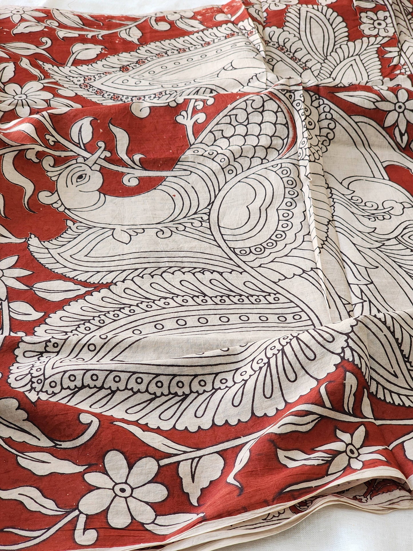 Beige Kalamkari Cotton Saree