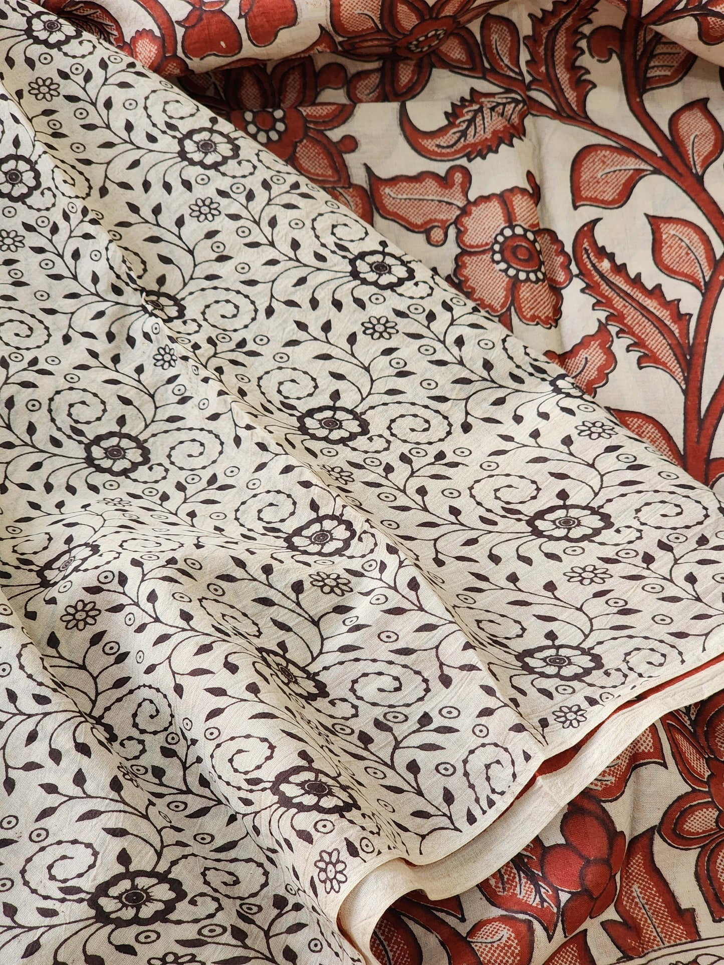 Beige Kalamkari Cotton Saree