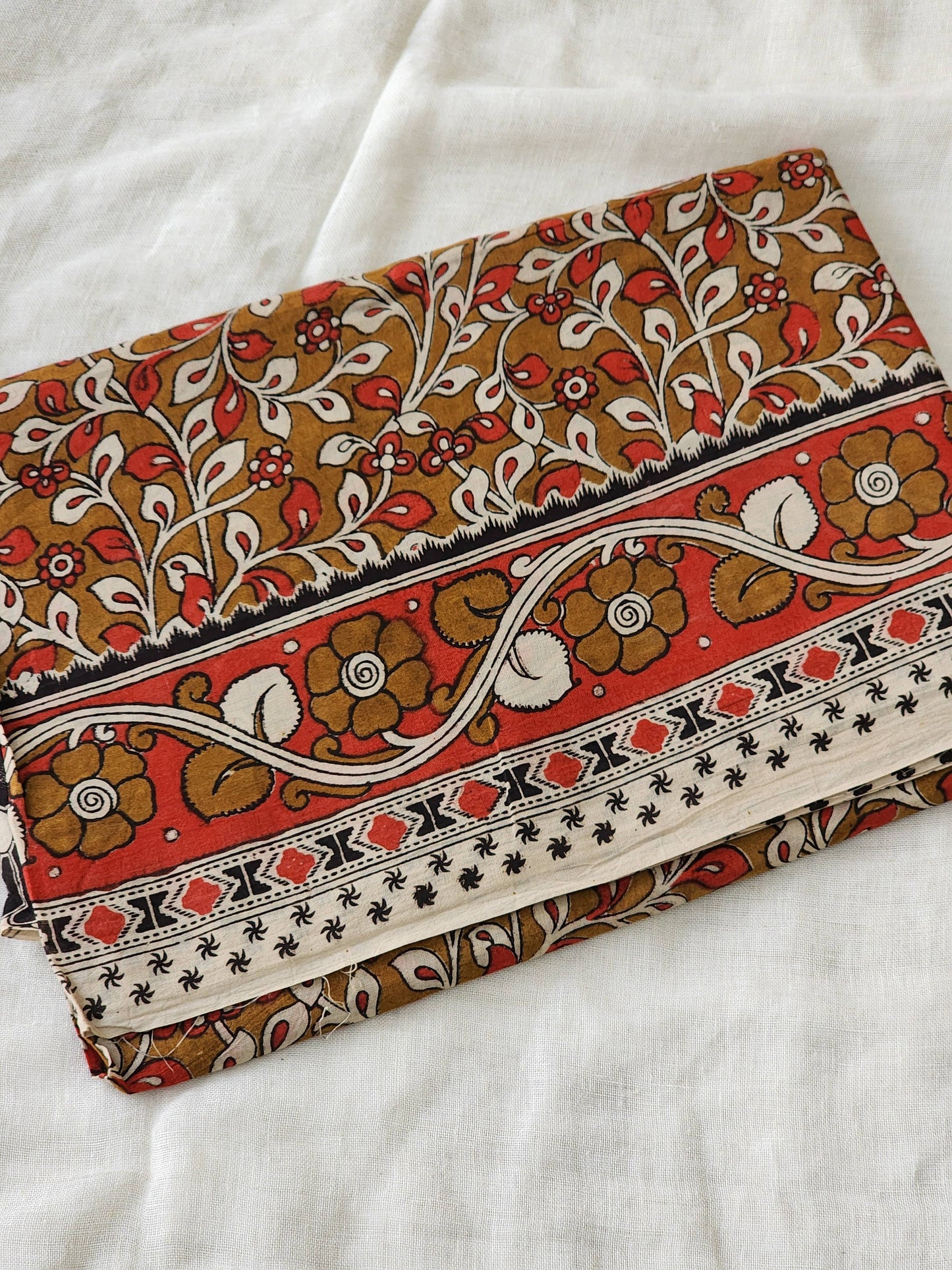 Brown Kalamkari Cotton Saree