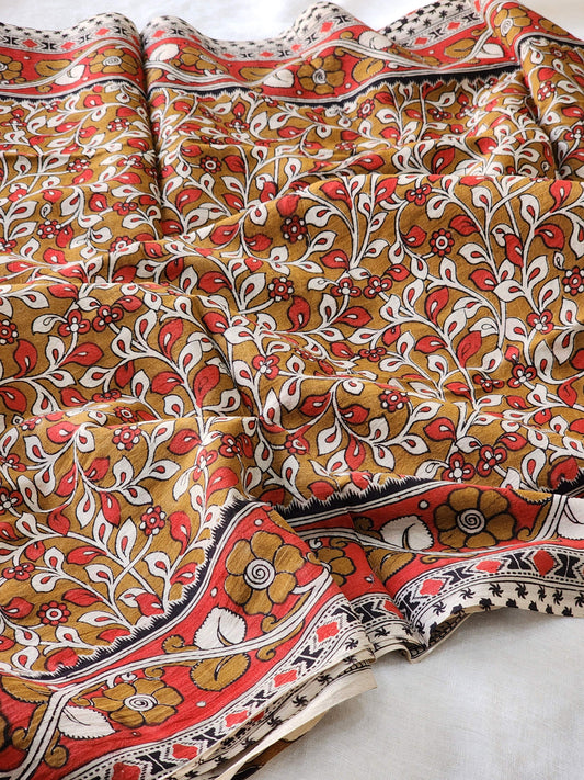 Brown Kalamkari Cotton Saree