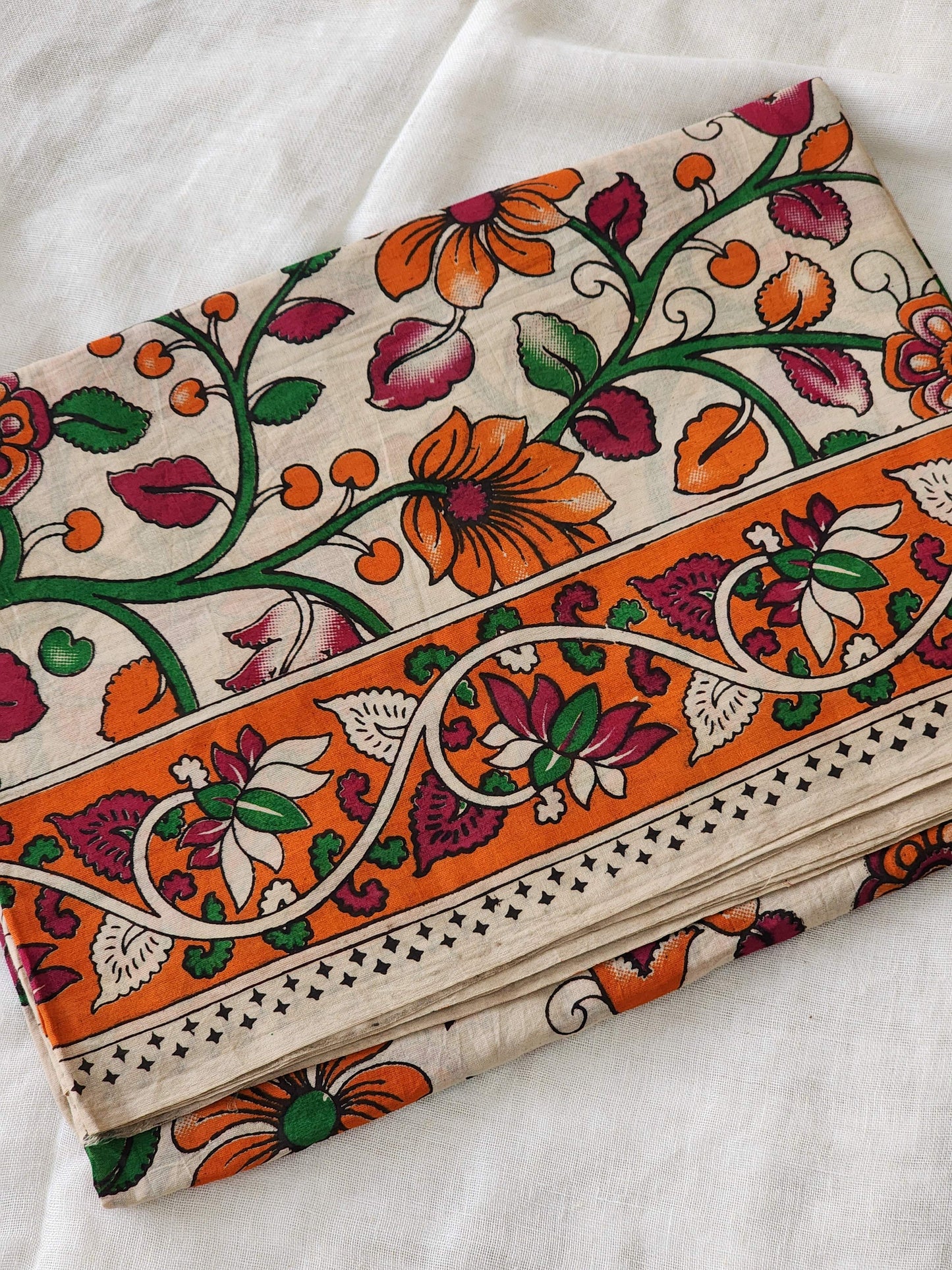 Multicolored Kalamkari Cotton Saree