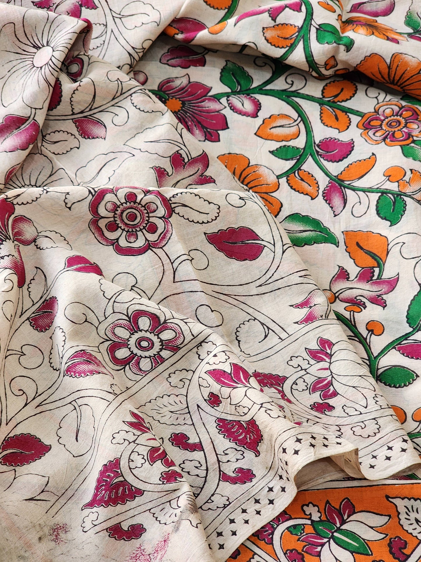 Multicolored Kalamkari Cotton Saree