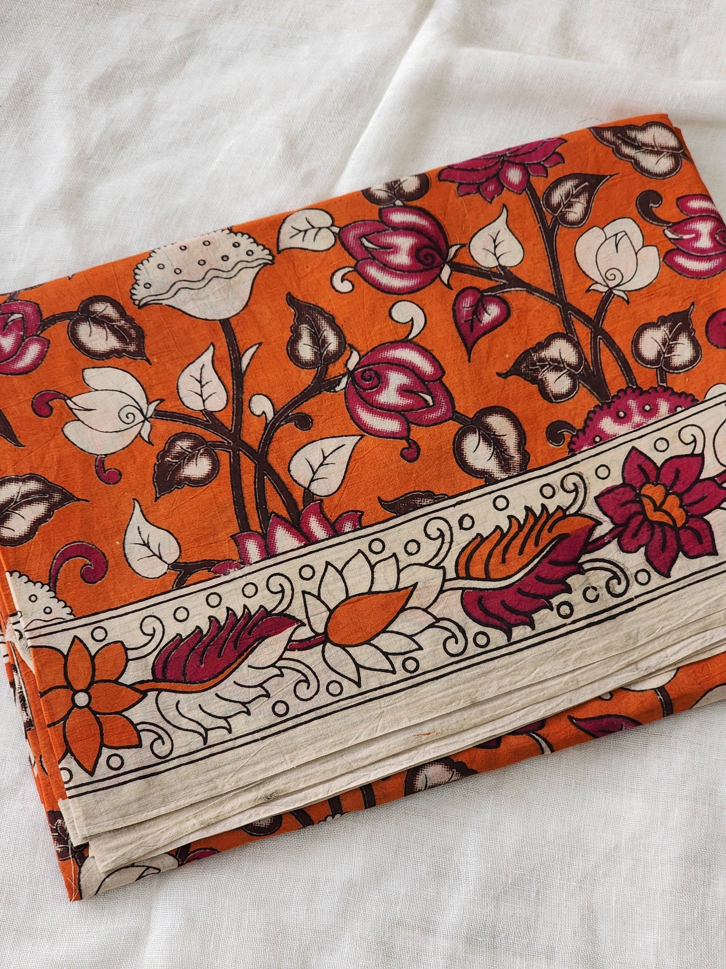 Orange Kalamkari Cotton Saree