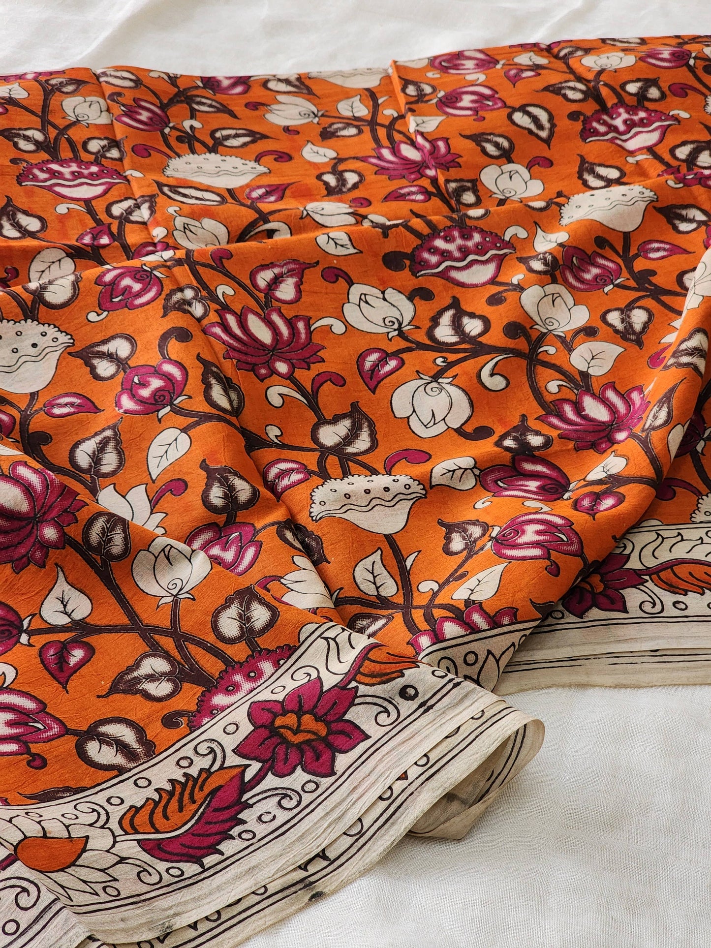 Orange Kalamkari Cotton Saree