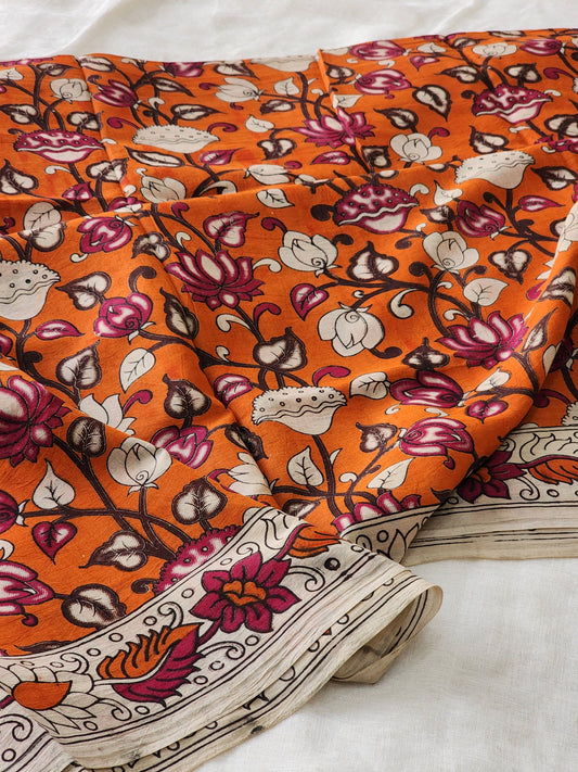 Orange Kalamkari Cotton Saree