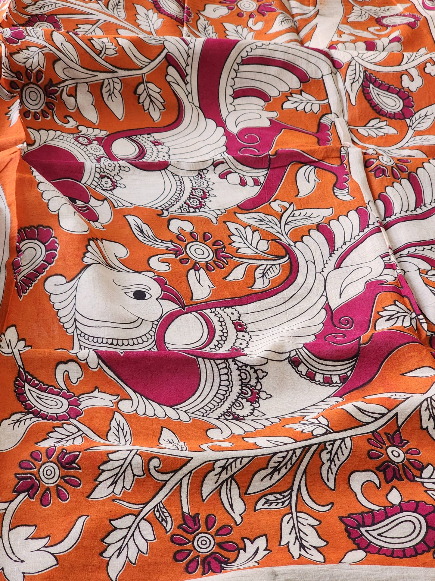 Orange Kalamkari Cotton Saree