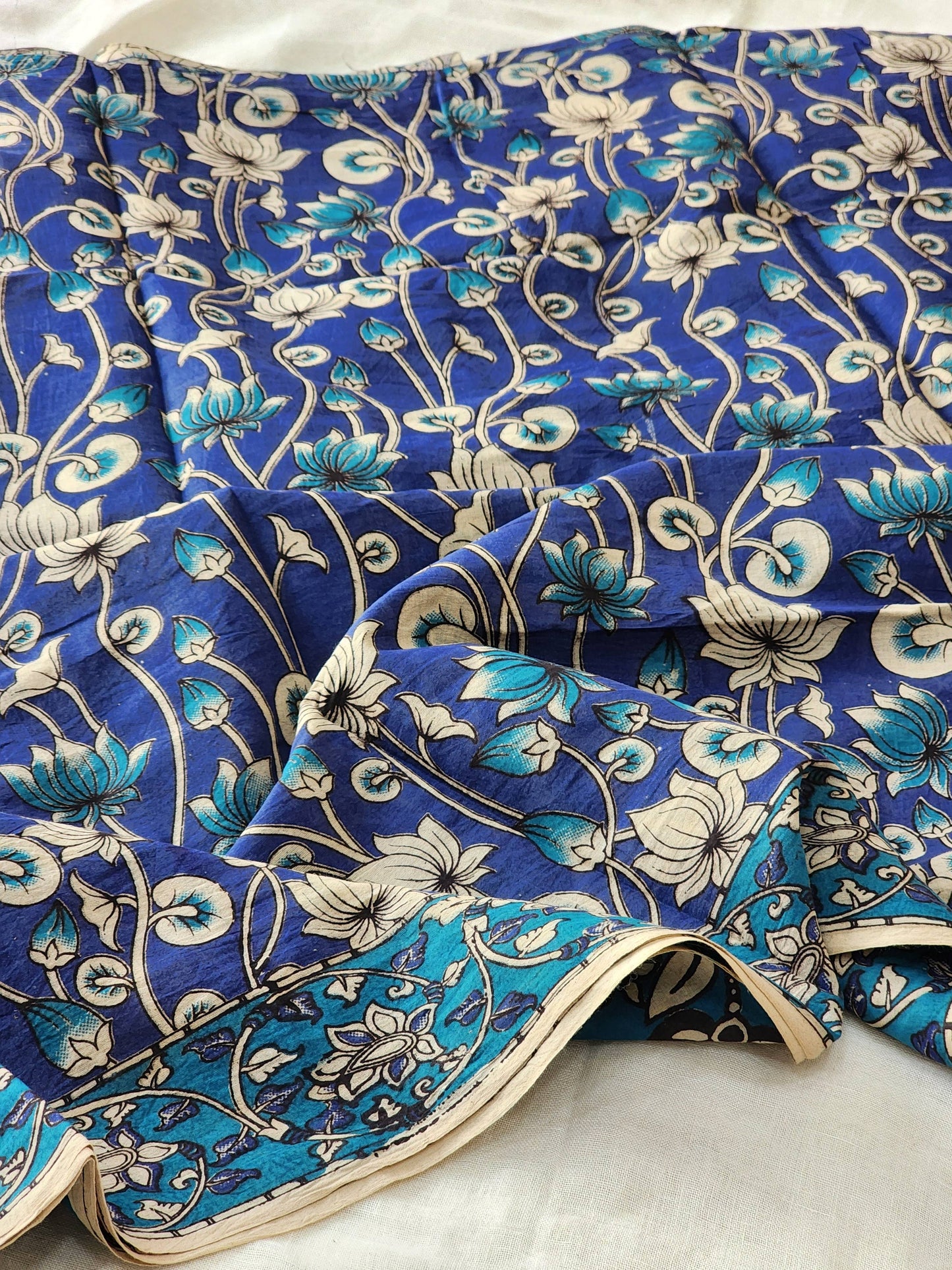 Blue Kalamkari Cotton Saree