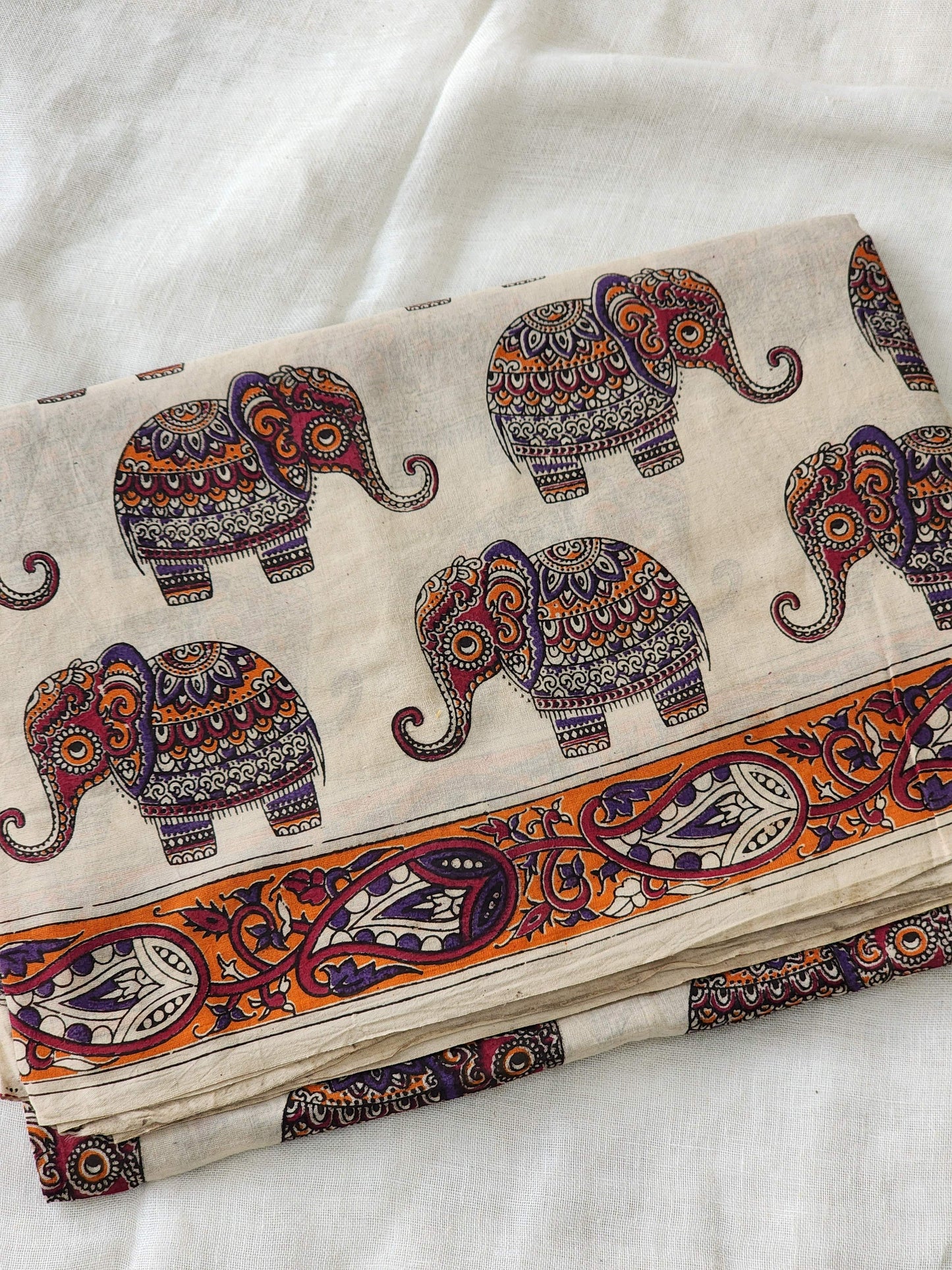 Beige Kalamkari Cotton Saree
