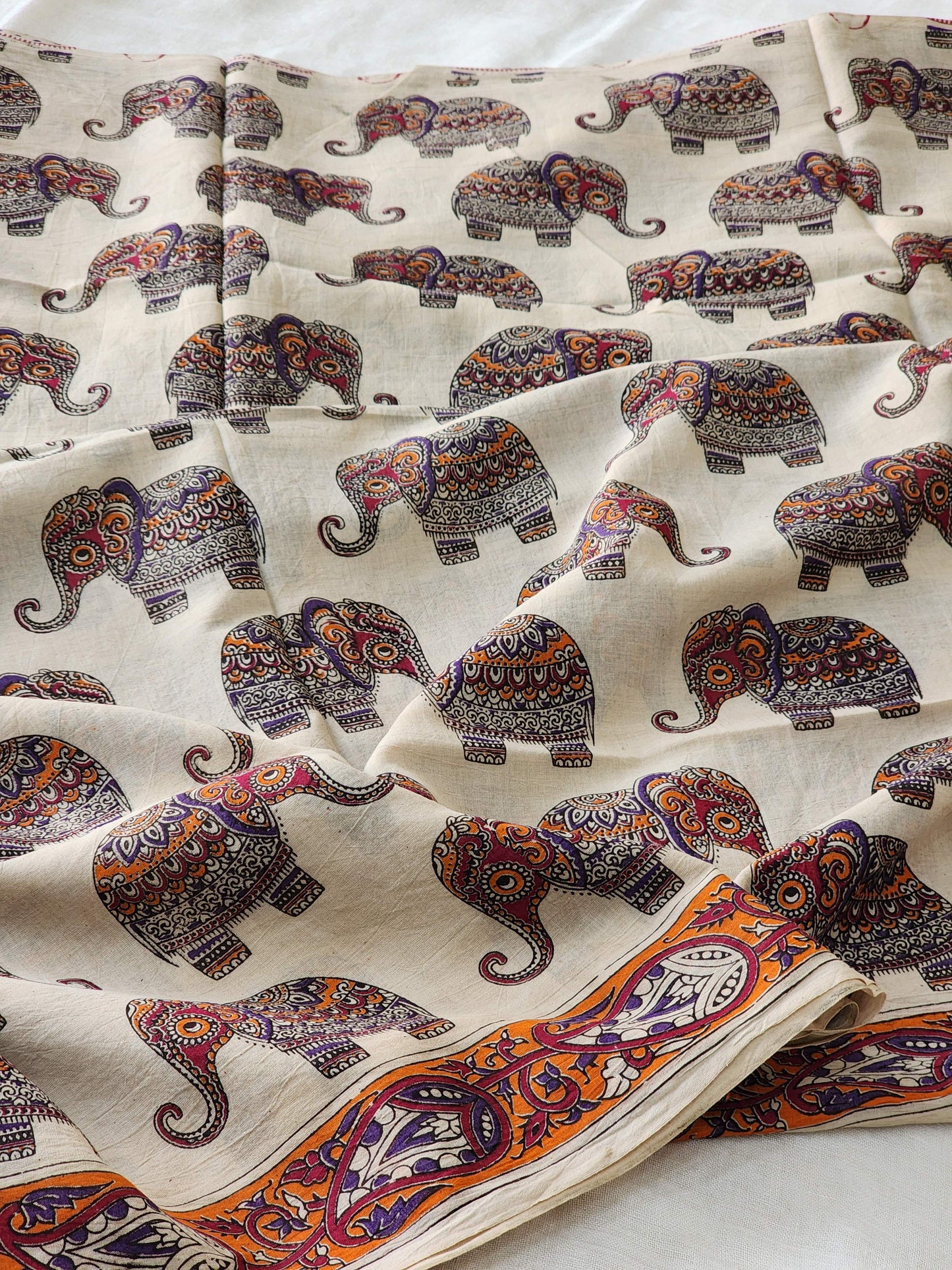 Beige Kalamkari Cotton Saree