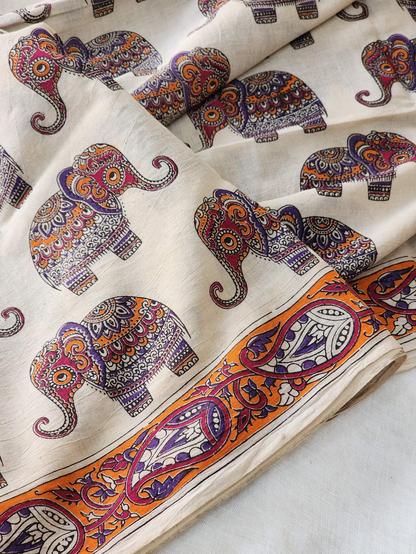 Beige Kalamkari Cotton Saree