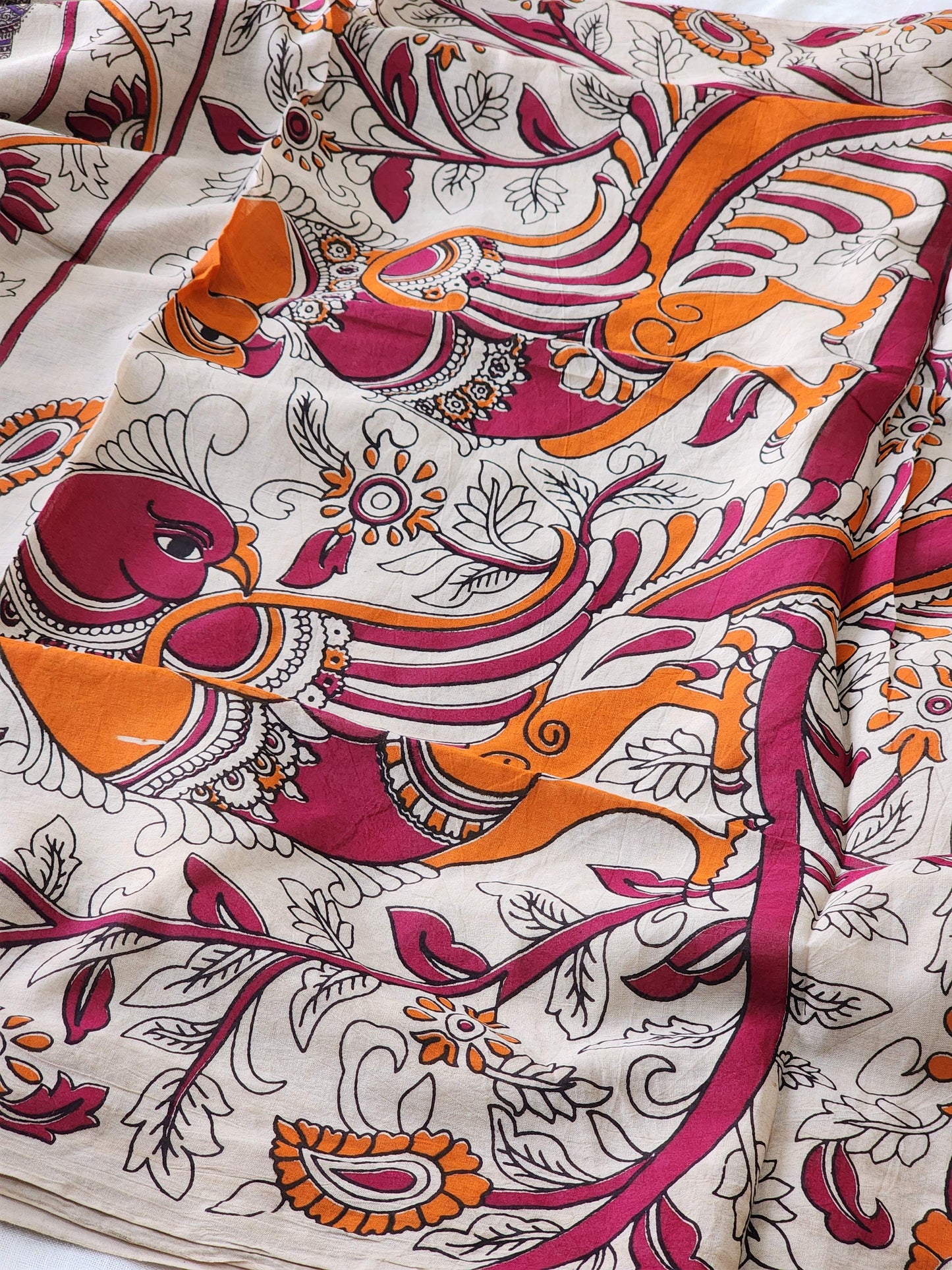 Beige Kalamkari Cotton Saree
